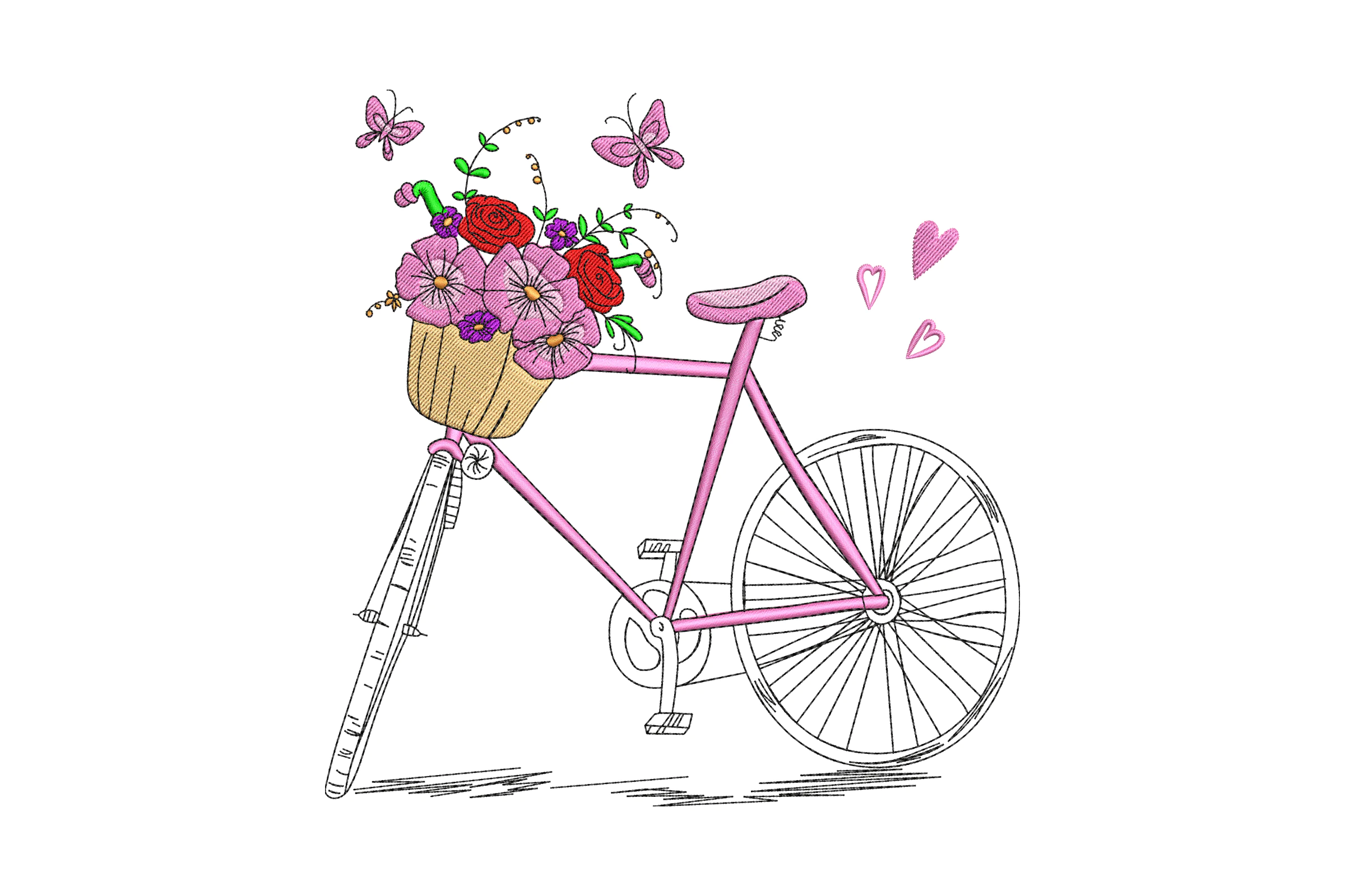 Bike with Flowers Embroidery Design