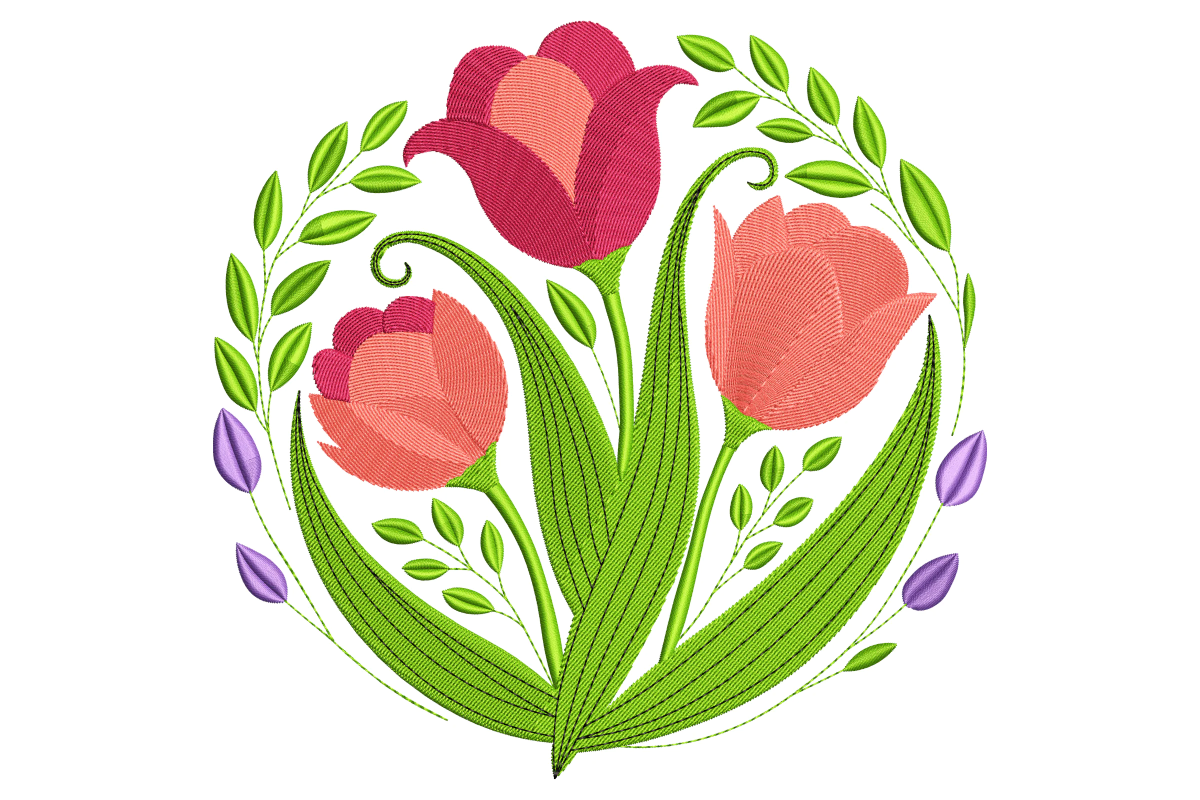 Floral Tulip Embroidery Design