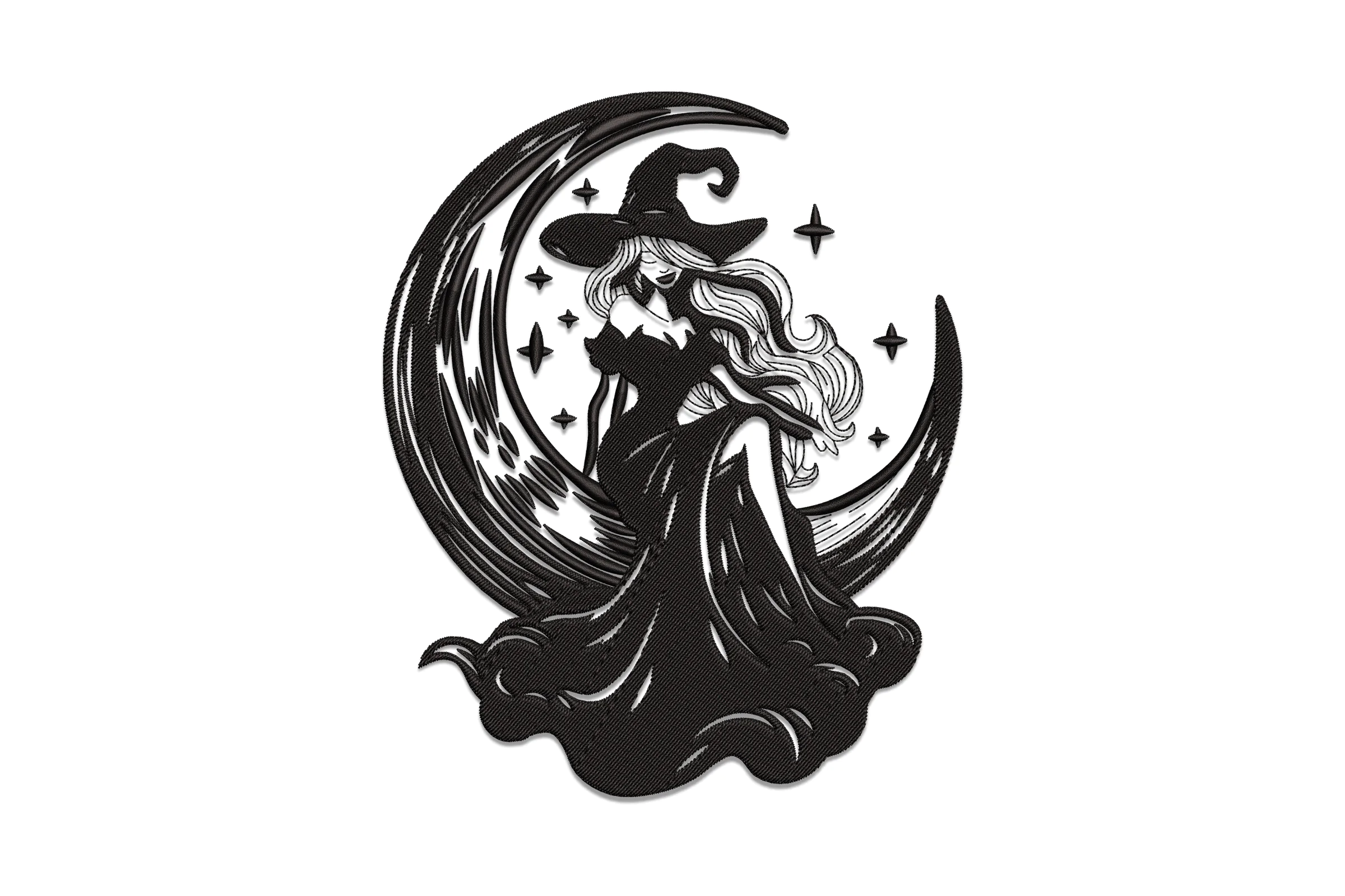 Witch Sitting on a Moon Embroidery Design