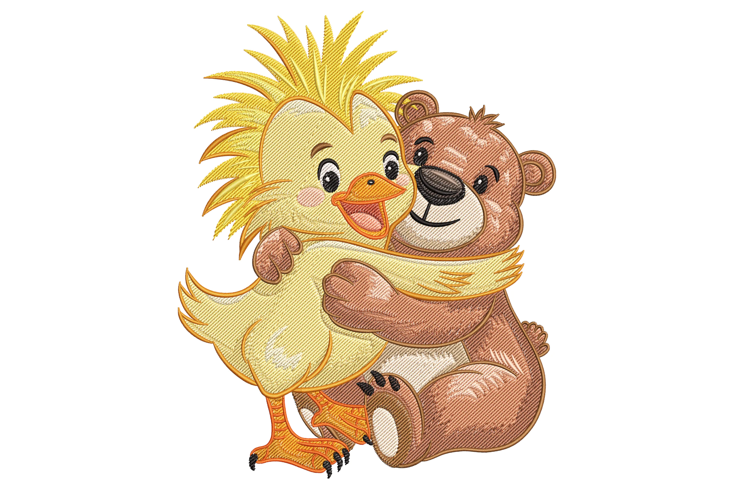 Duck and Bear Hug Embroidery Design