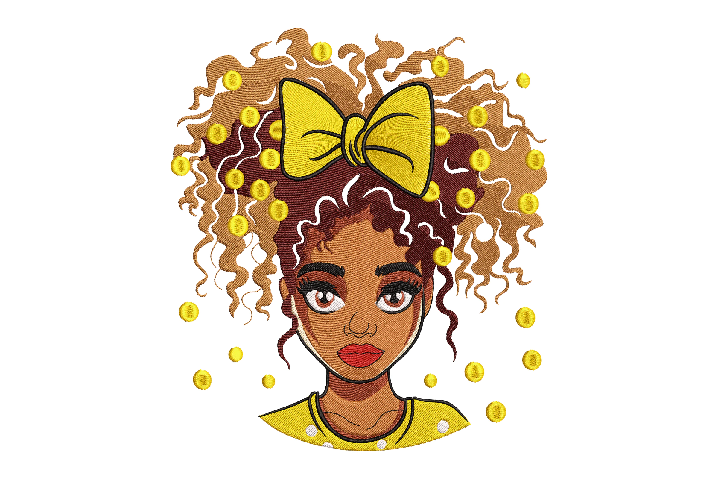 Afro Beauty Girl with Yellow Bow Embroidery Design
