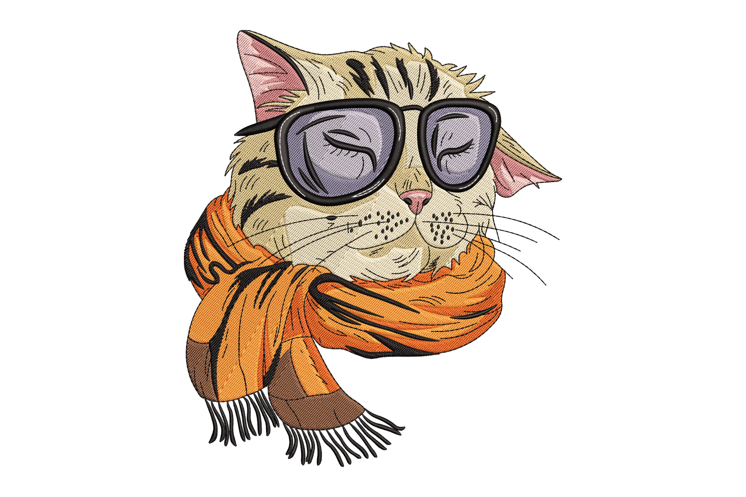 Cool Cat in Sunglasses & Scarf Embroidery Design