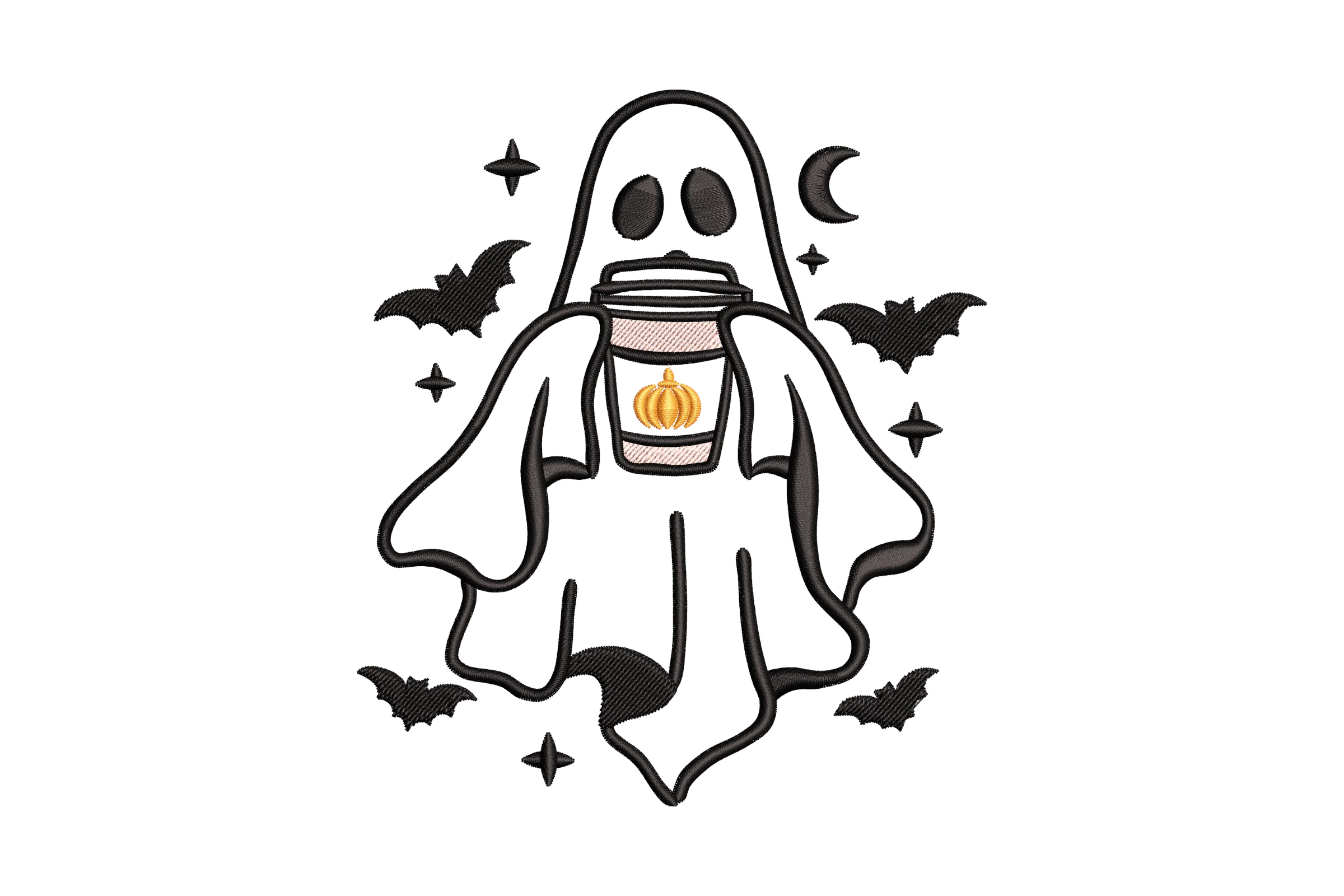 Halloween Ghost with Pumpkin Spice Latte Embroidery Design