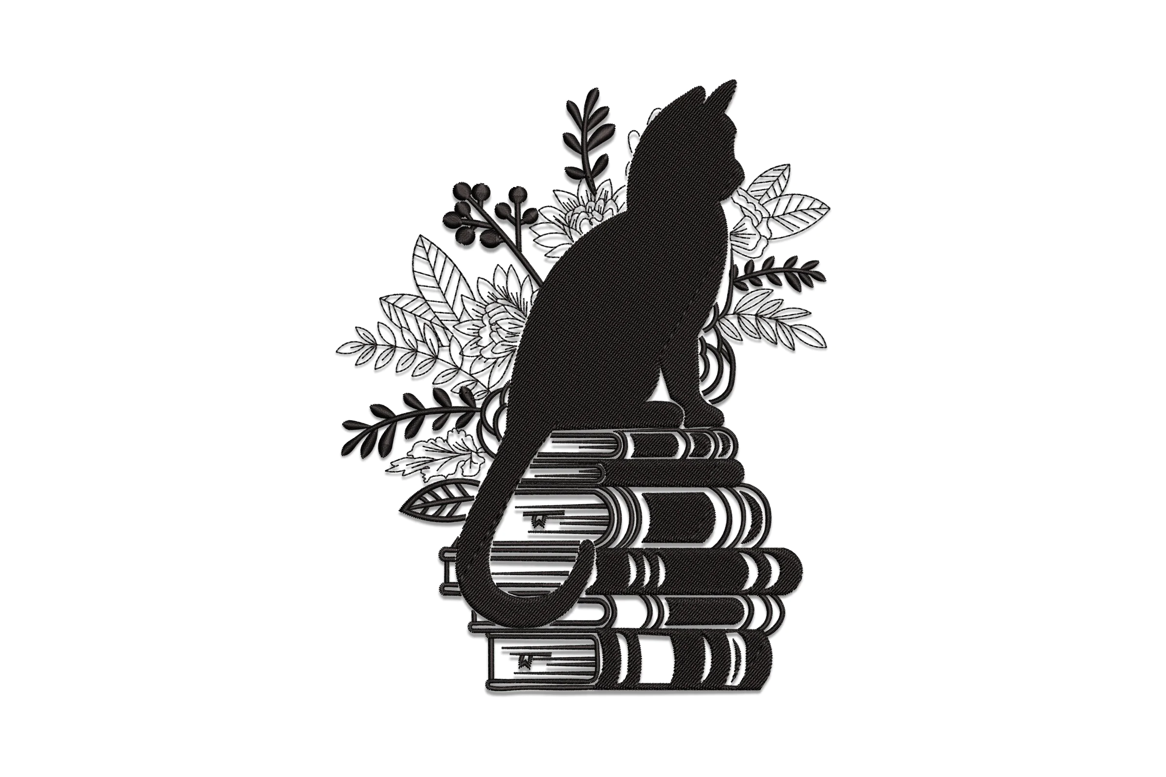 Cat on a Book Embroidery Design