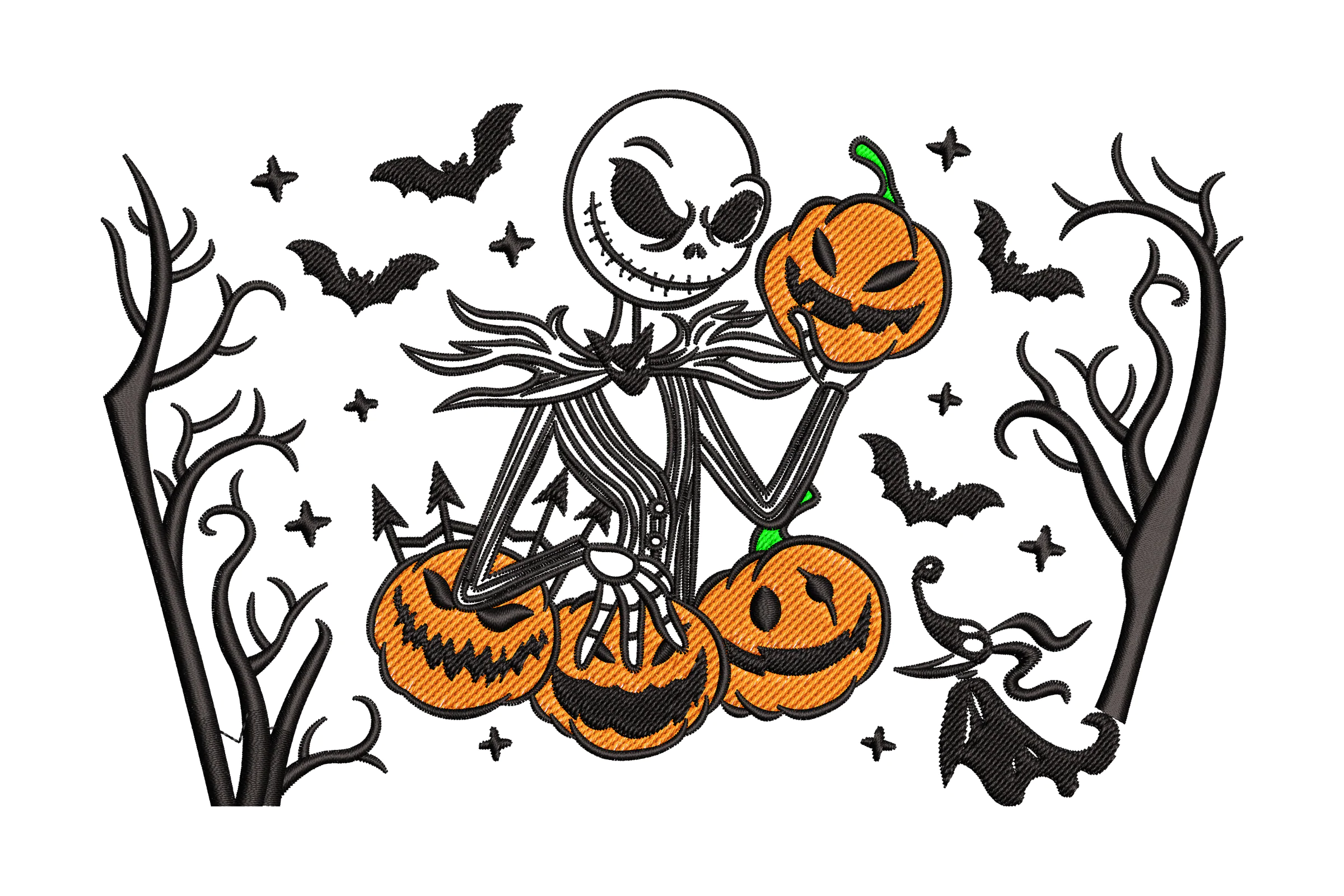 Spooky Halloween Skeleton with Pumpkins Embroidery Design