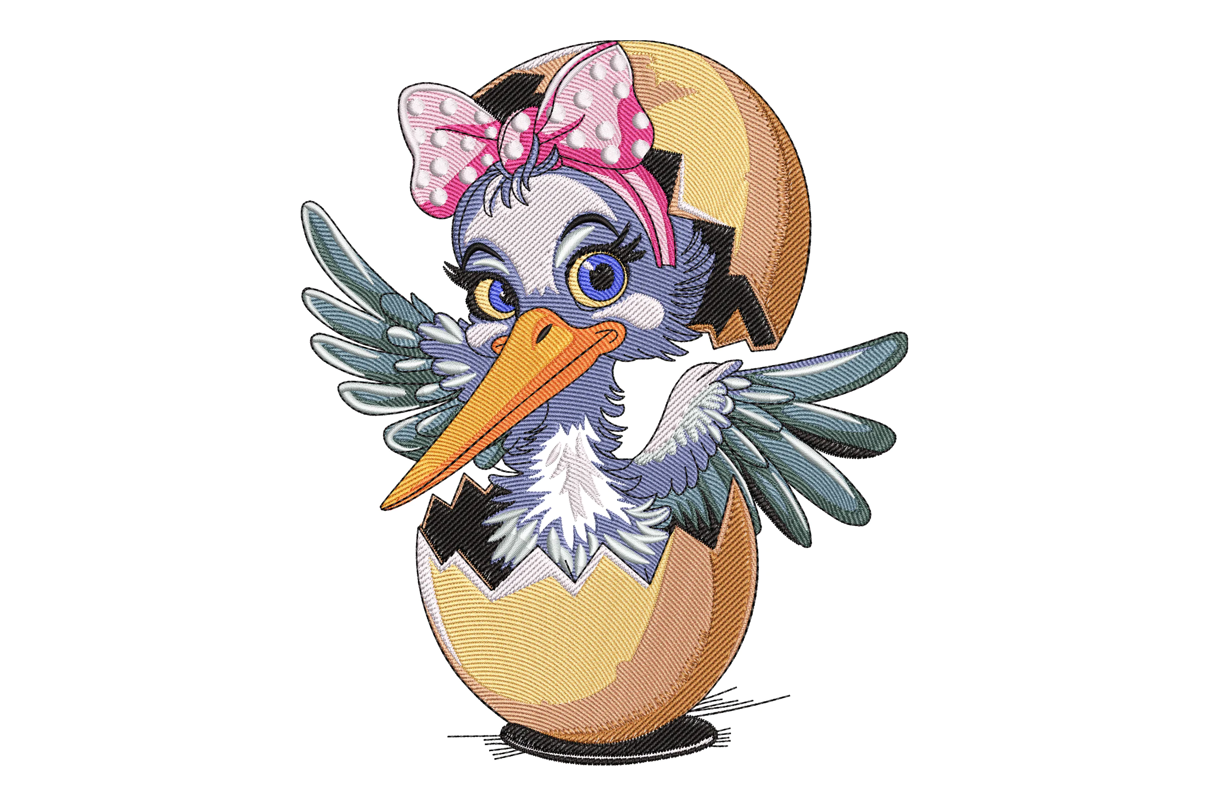 Baby Stork in Egg Embroidery Design