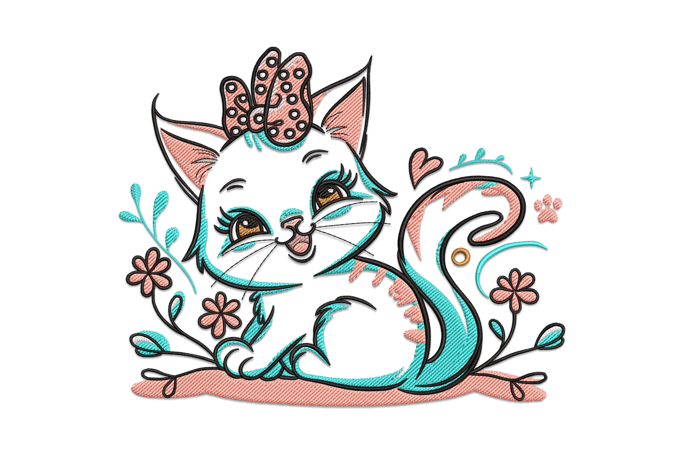 Cat With Flowers Embroidery Design File