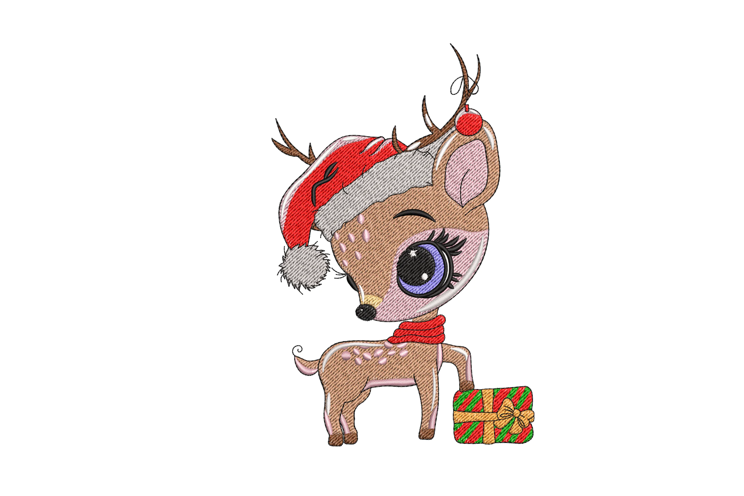 Cute Santa Hat Reindeer Embroidery Design
