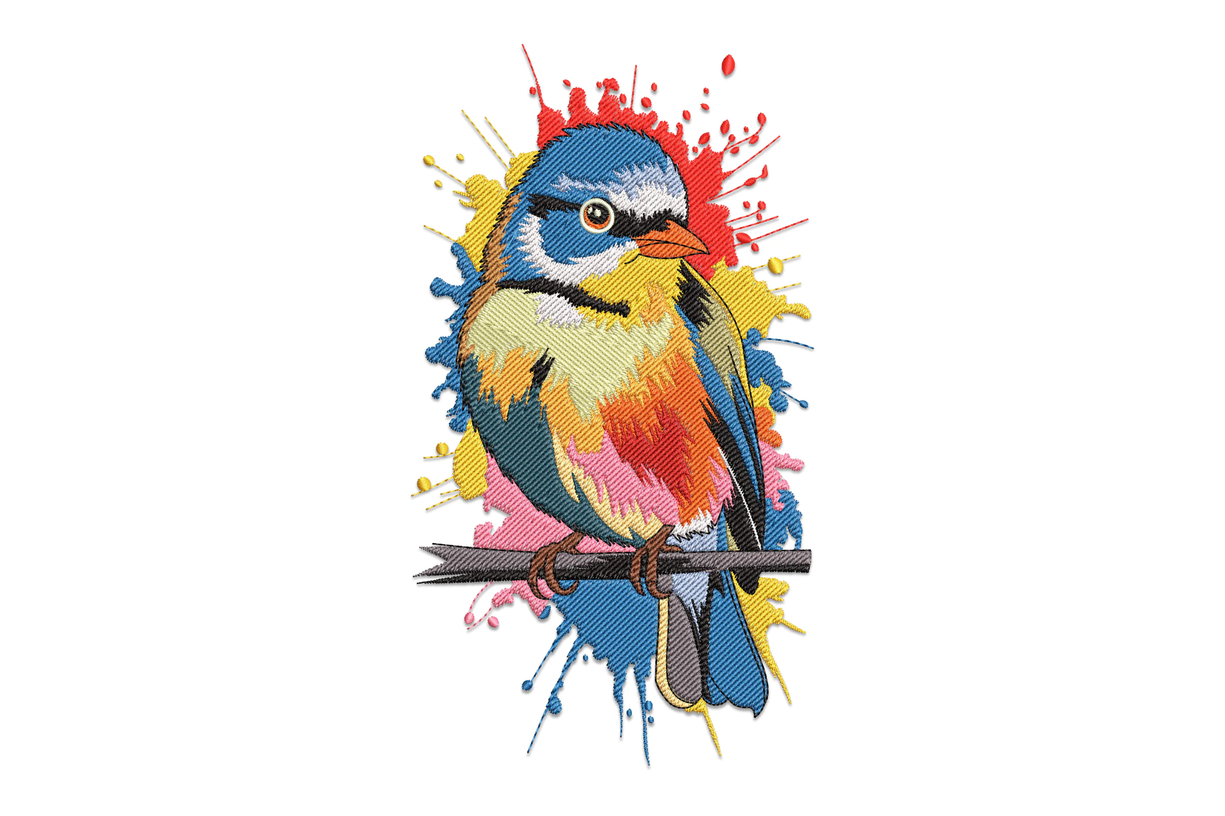 Bird with Paint Splash Embroidery Design