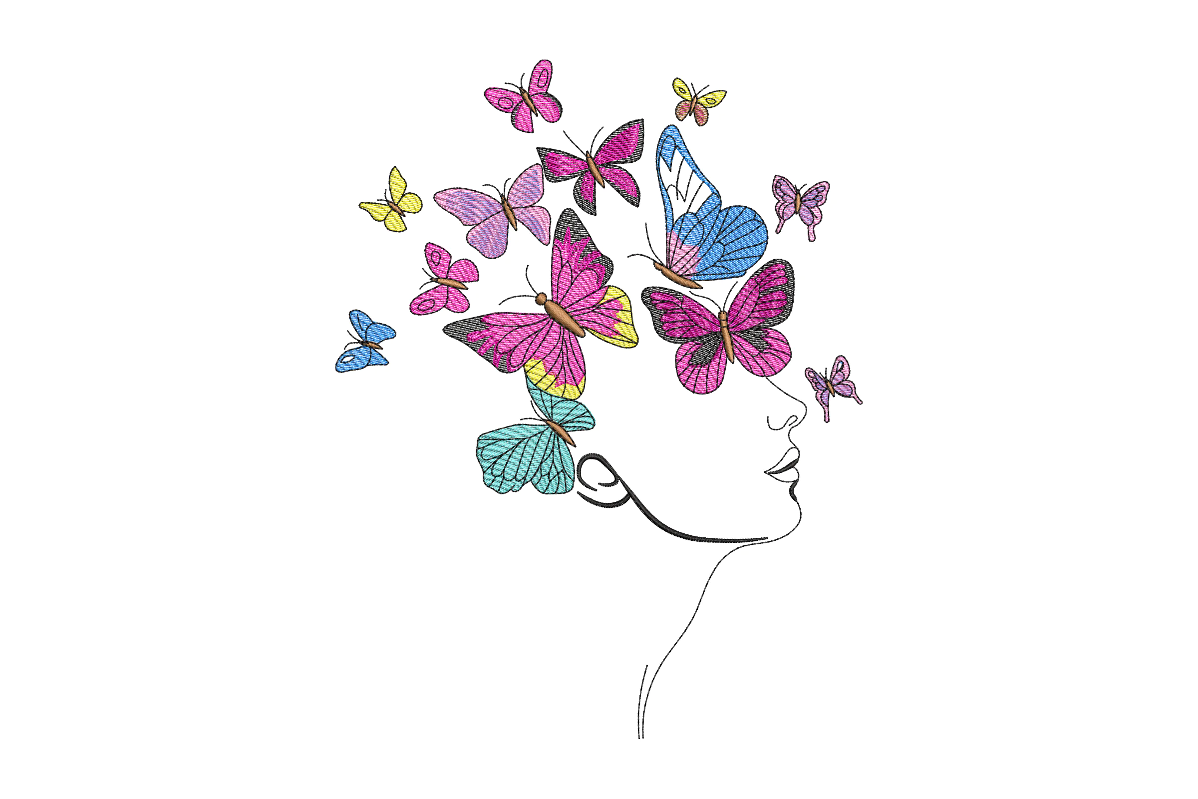 Butterflies in Hair Embroidery Design