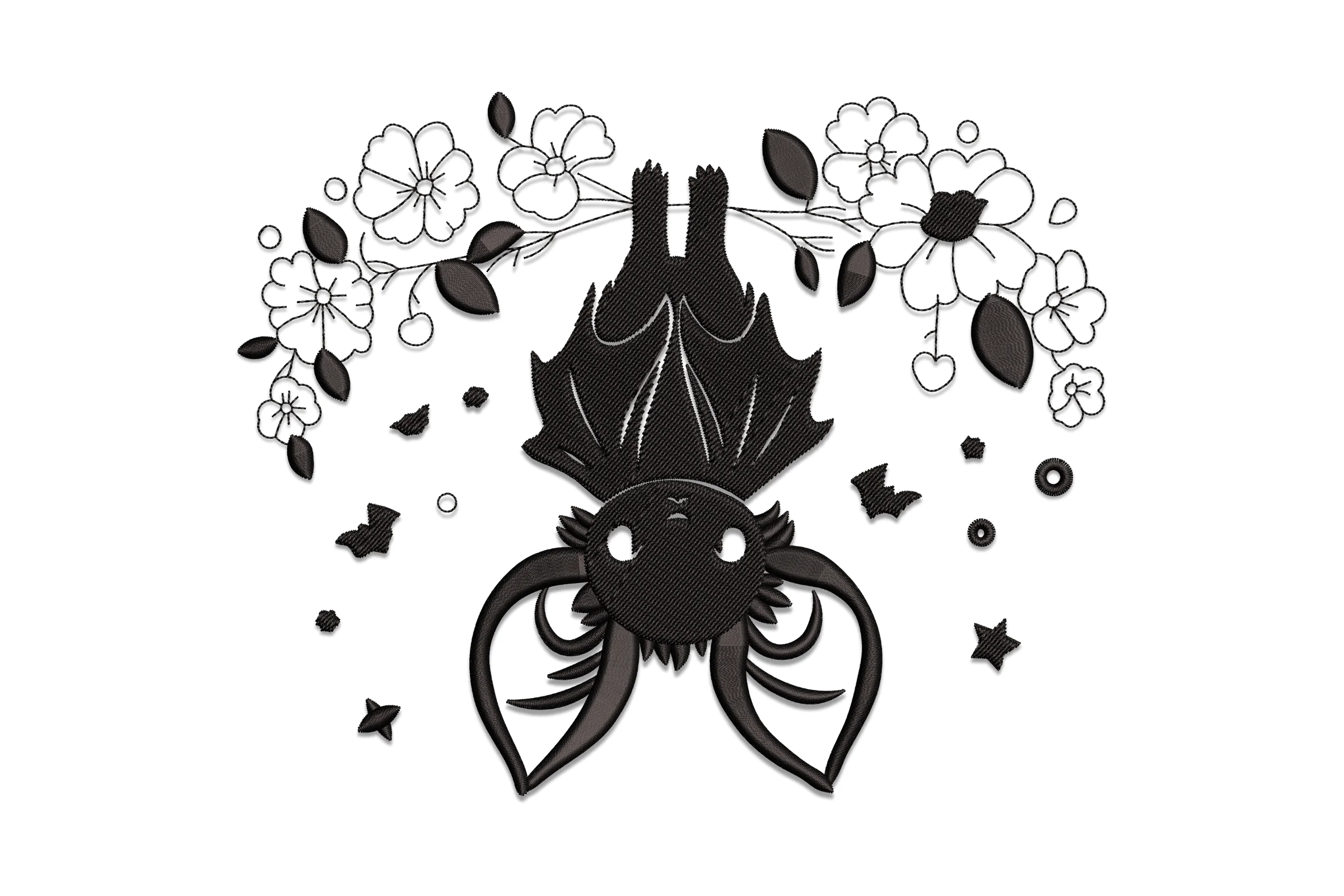 Bat with Flowers Embroidery Design