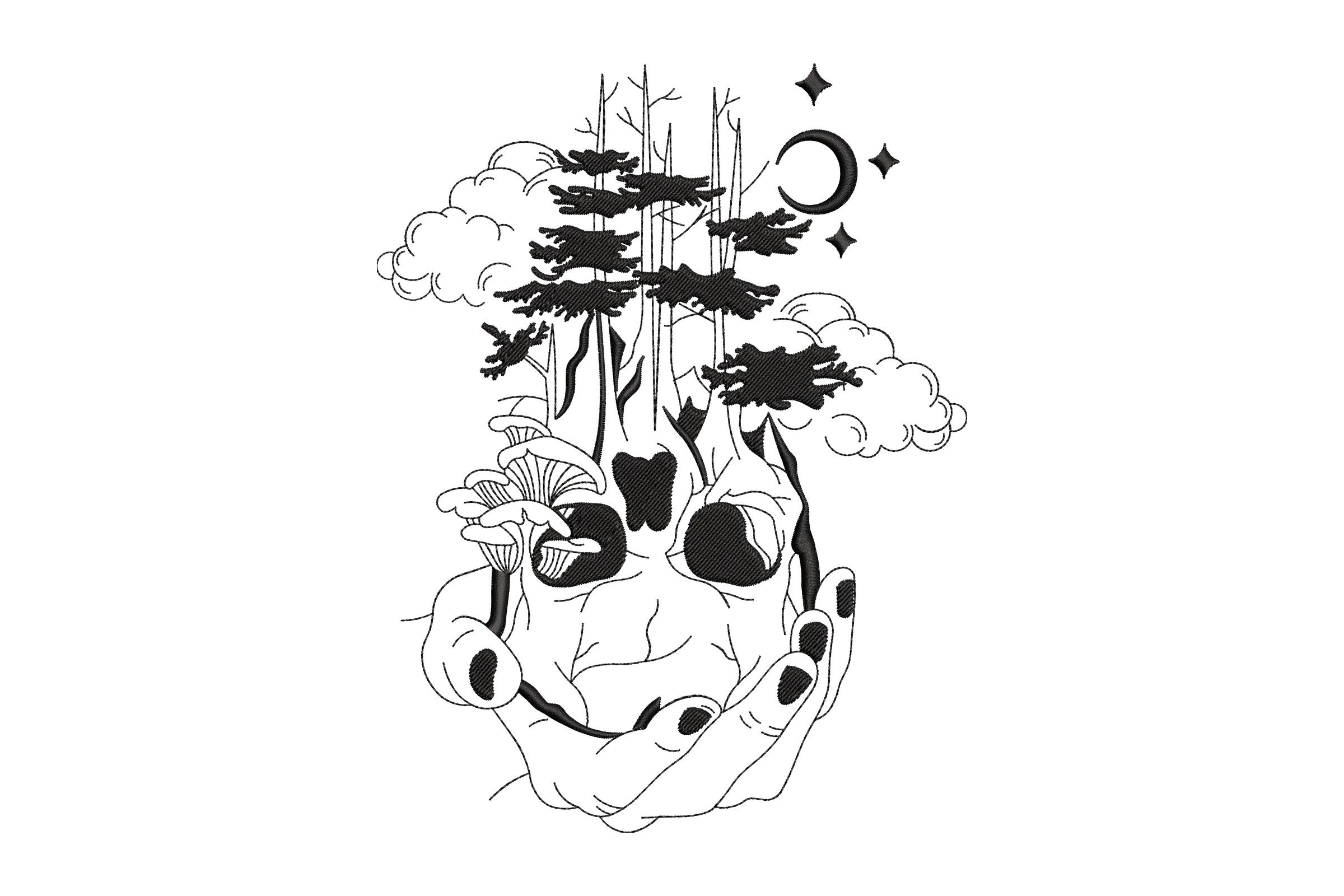 Forest Skull Embroidery Design