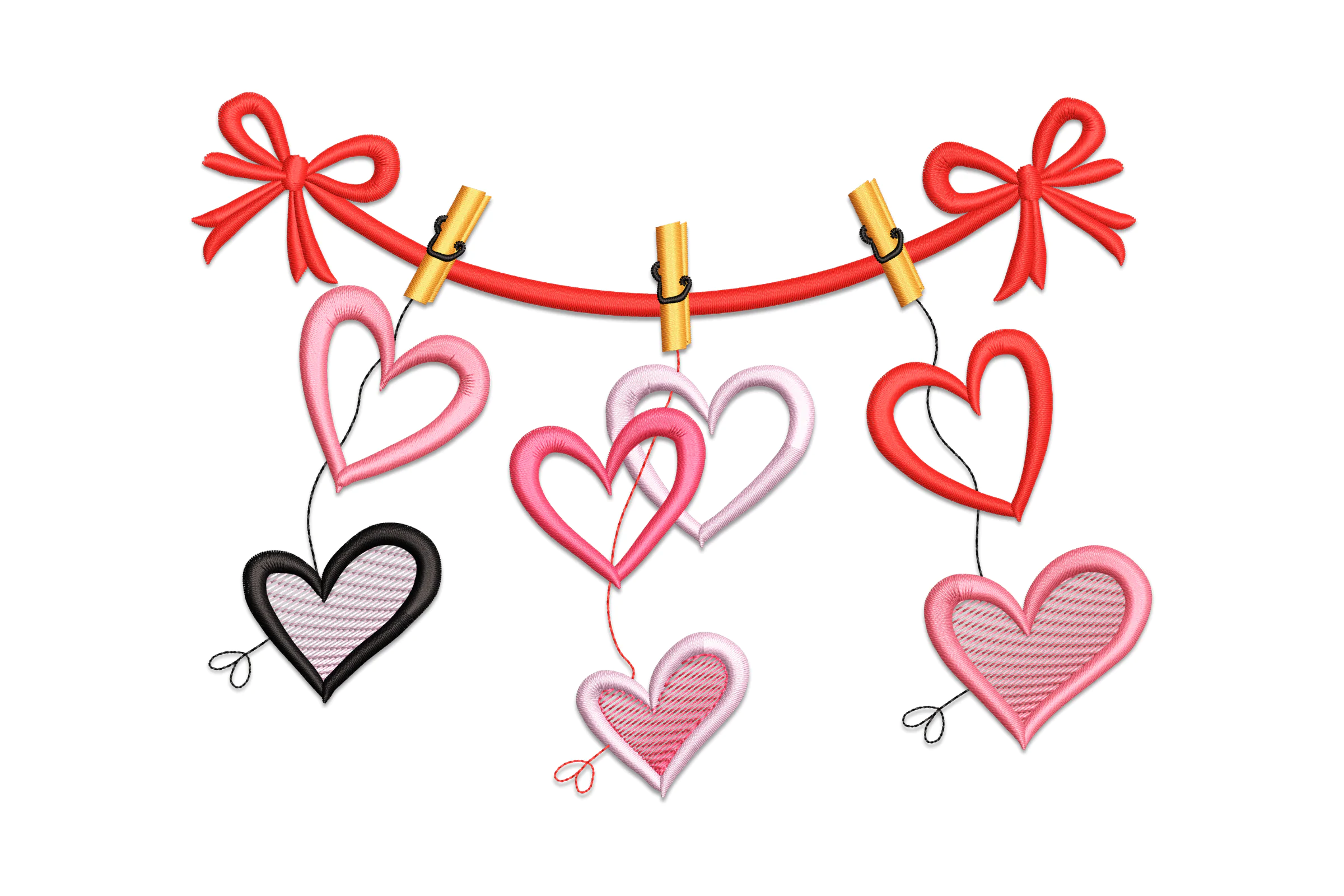 Hanging Hearts Embroidery Design