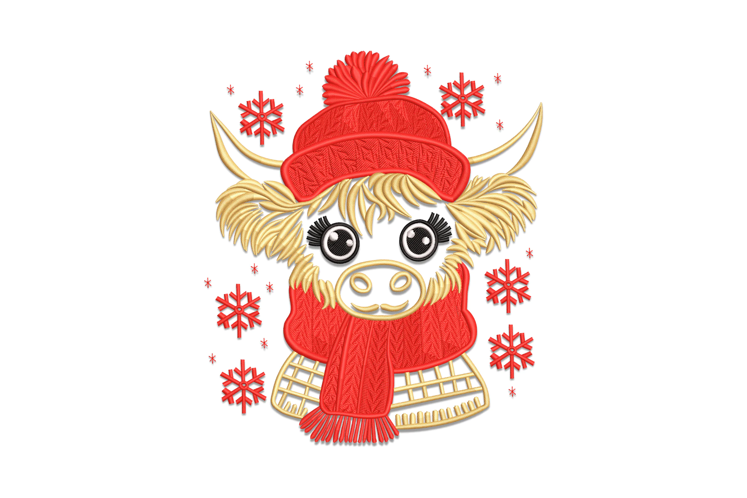 Christmas Highland Cow Embroidery Designs