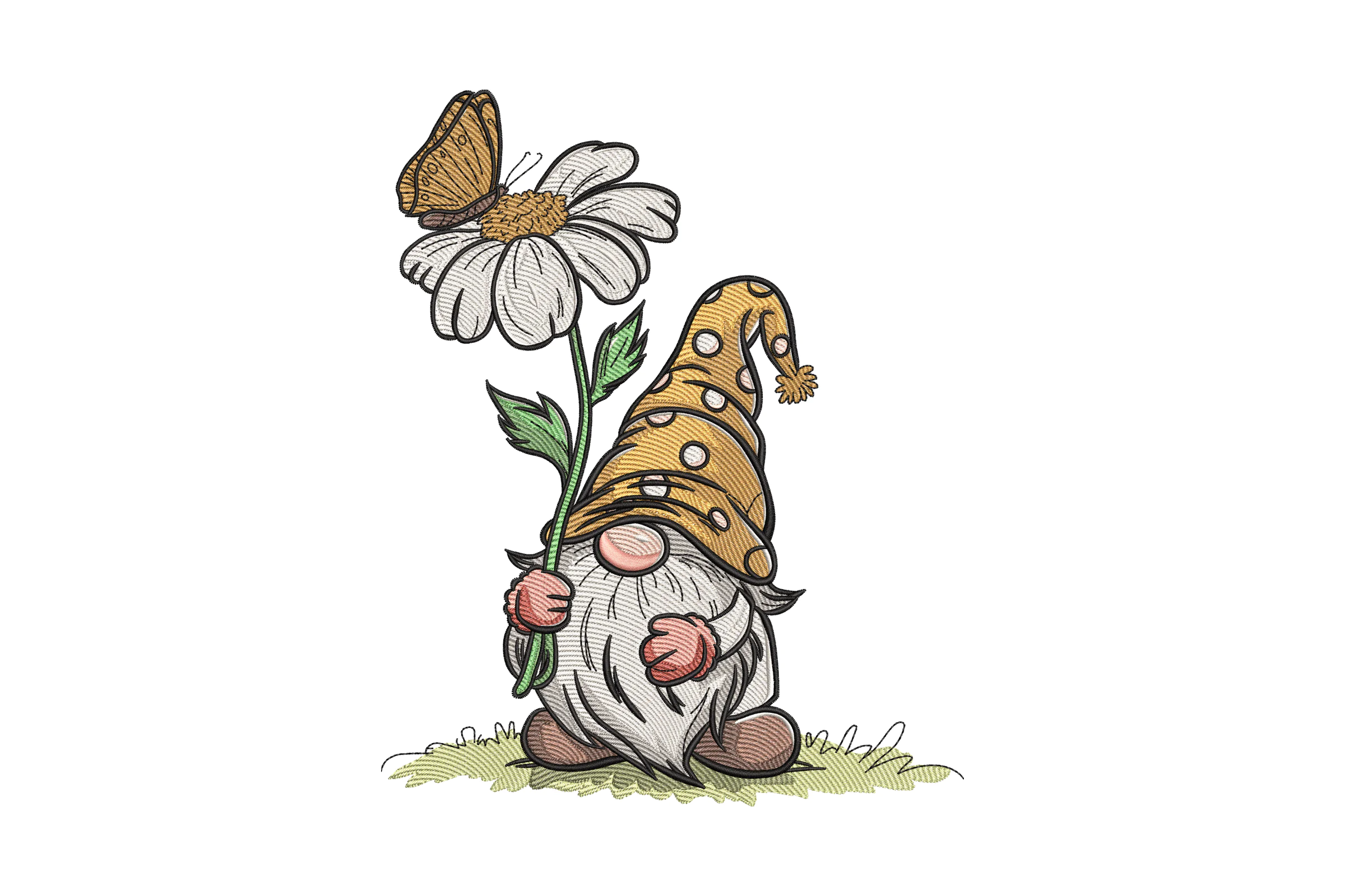 Gnome with a Flower Embroidery Design