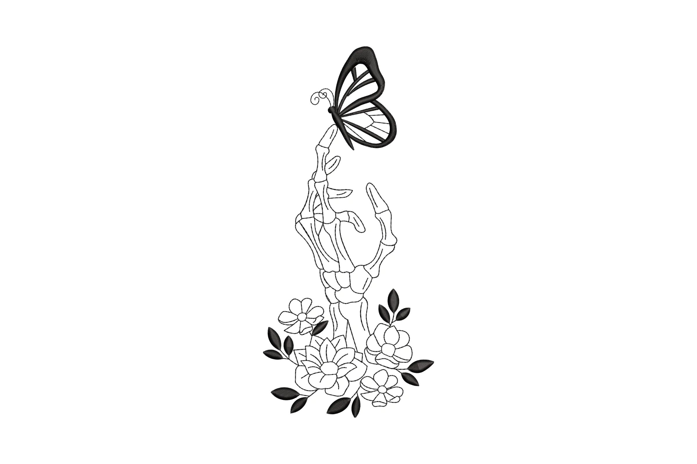 Skeleton Floral Hand with Butterfly Embroidery Design