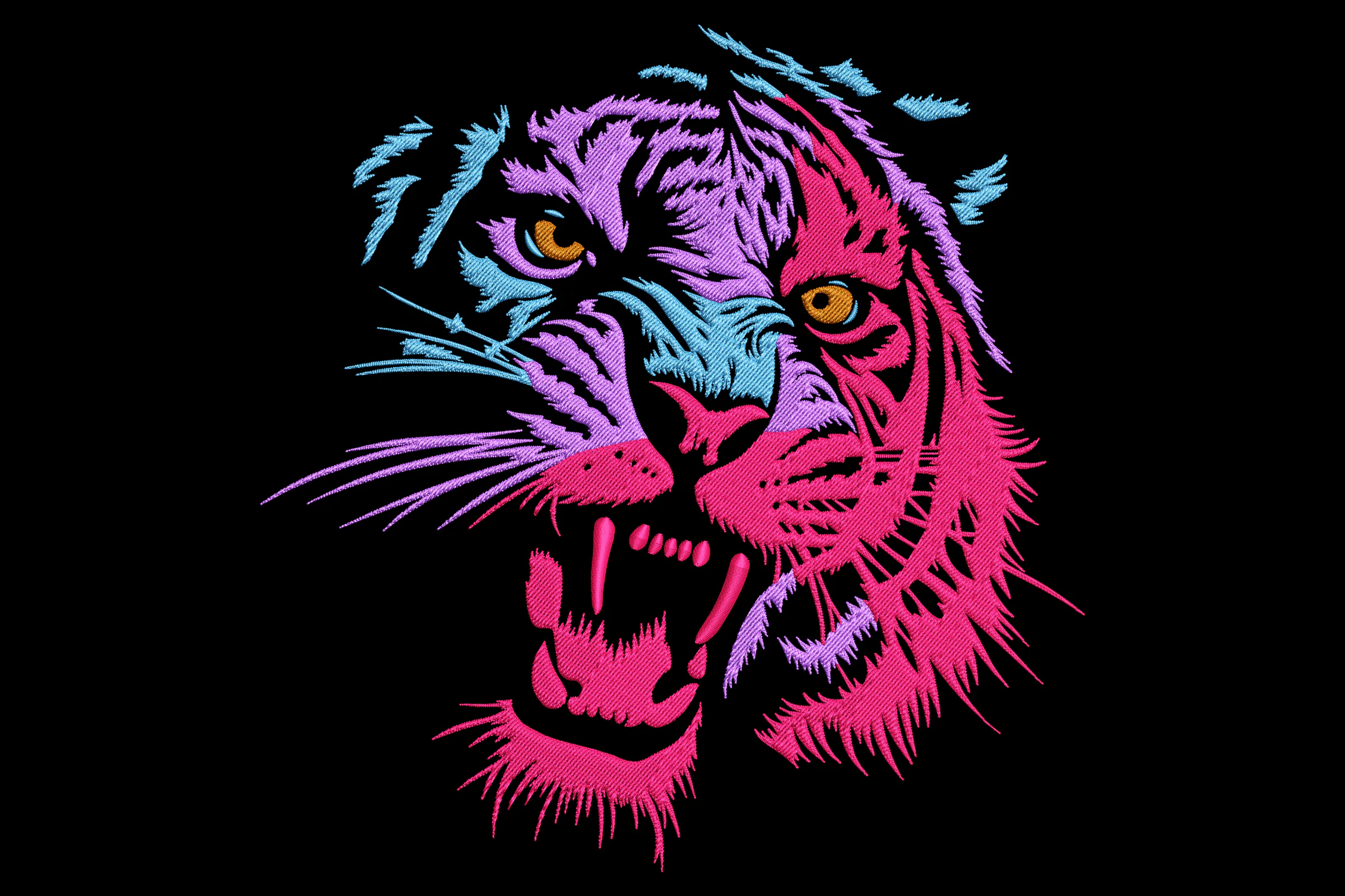 Neon Roaring Tiger Embroidery Design