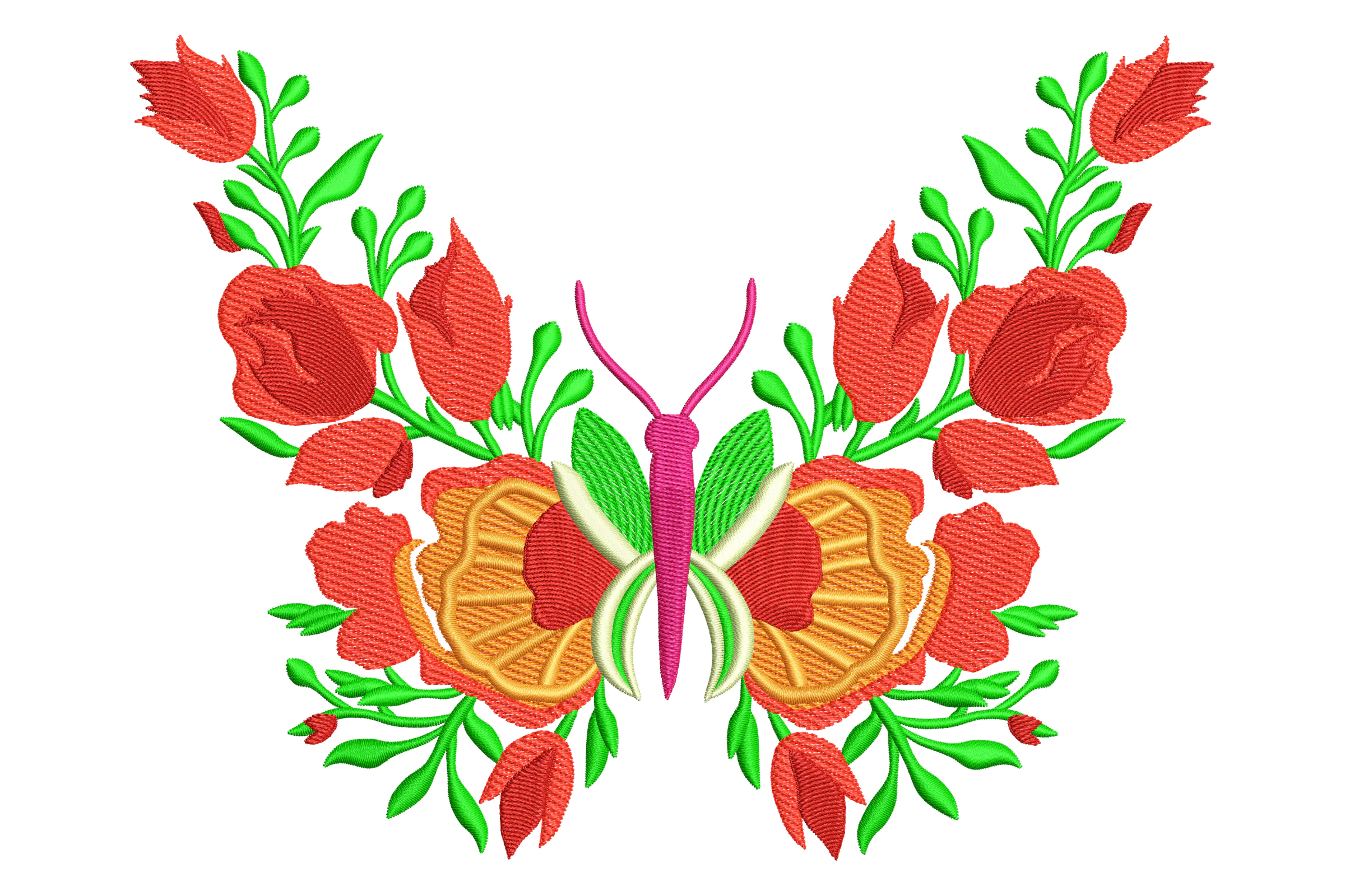 Butterfly and Flowers Embroidery Design File