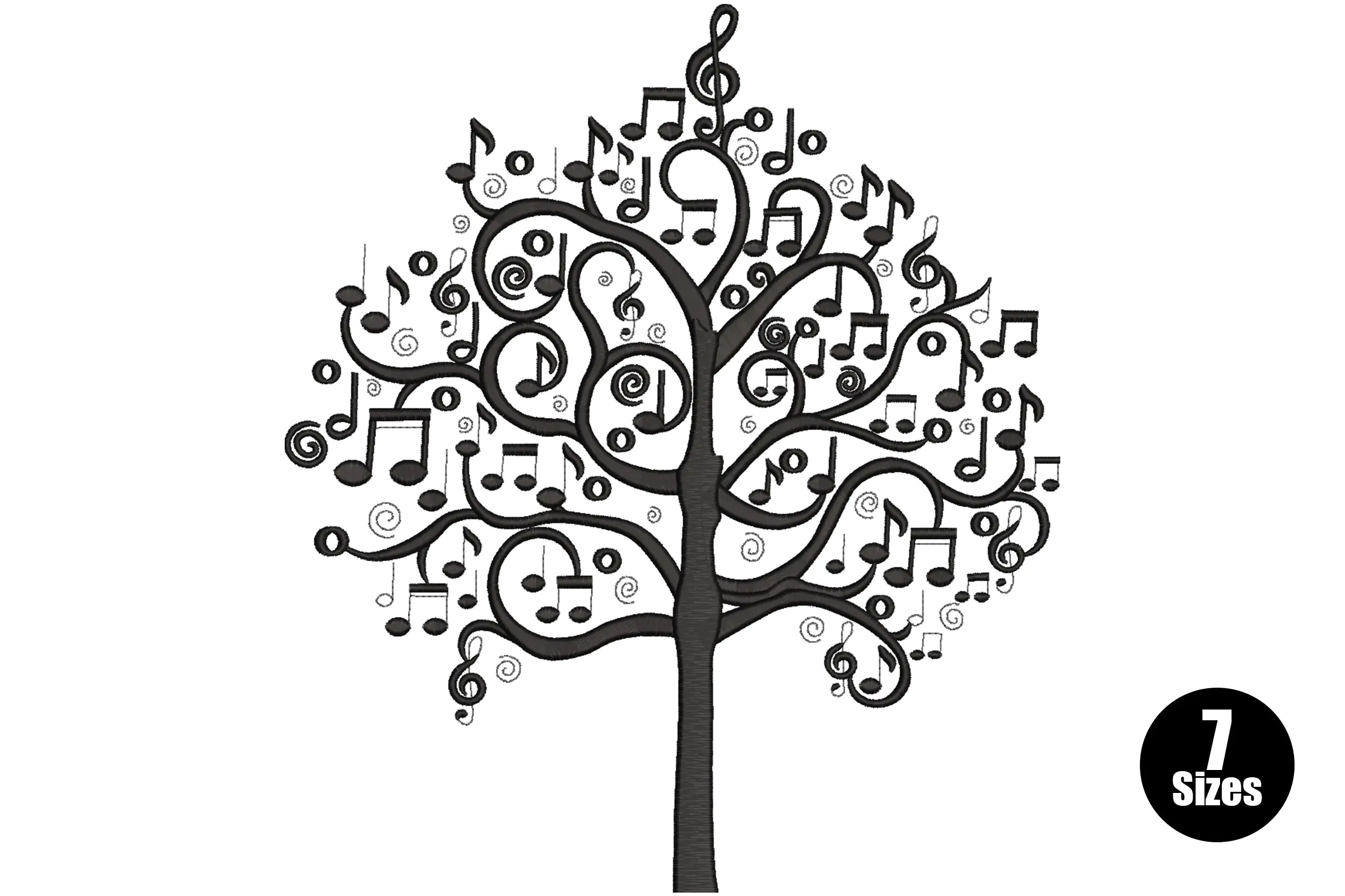 Music Notes Tree Embroidery Design
