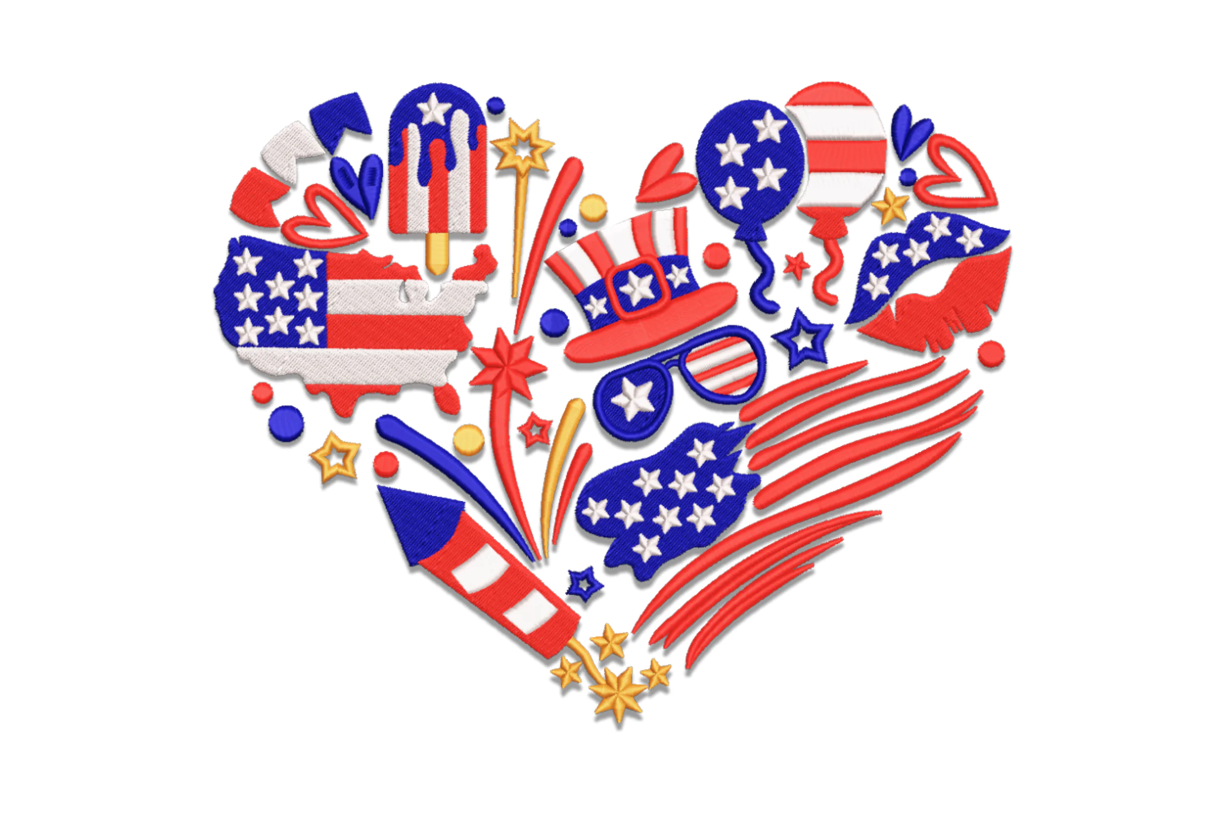 USA Heart Embroidery Design File