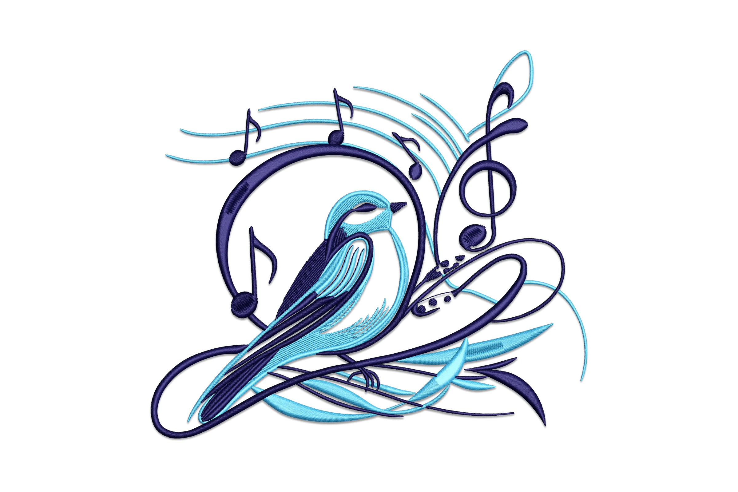 Singing Bird And Notes Music Embroidery Design