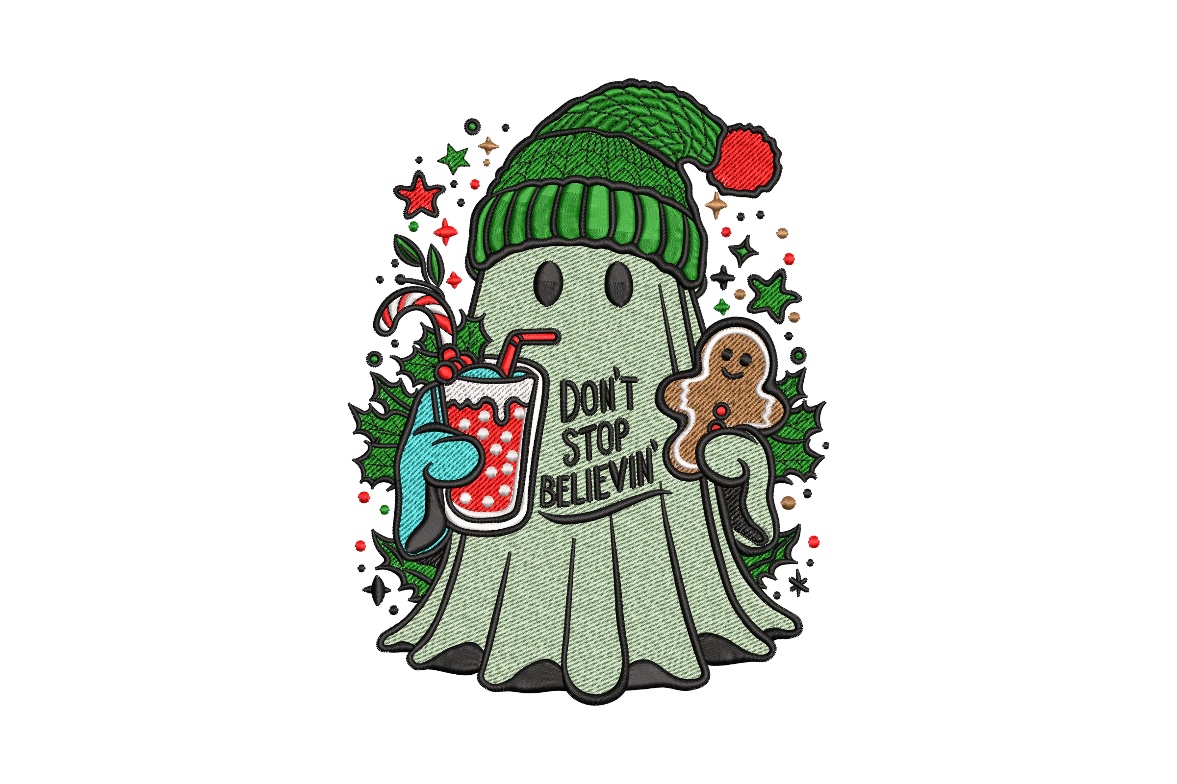 Dont Stop Believin Ghost Christmas  Embroidery Design