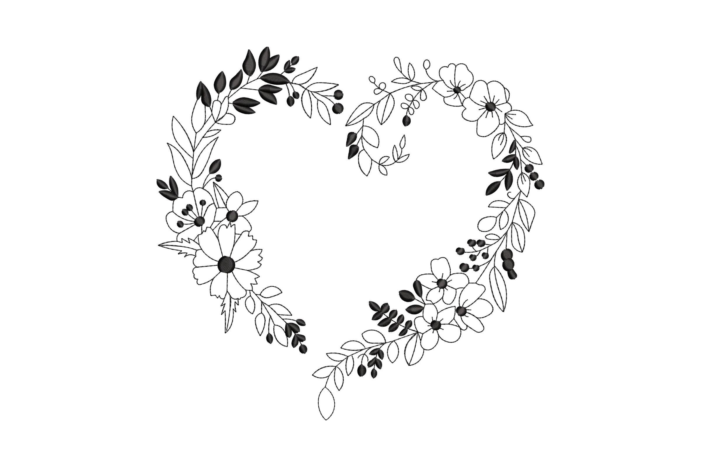 Flower Heart Embroidery Design