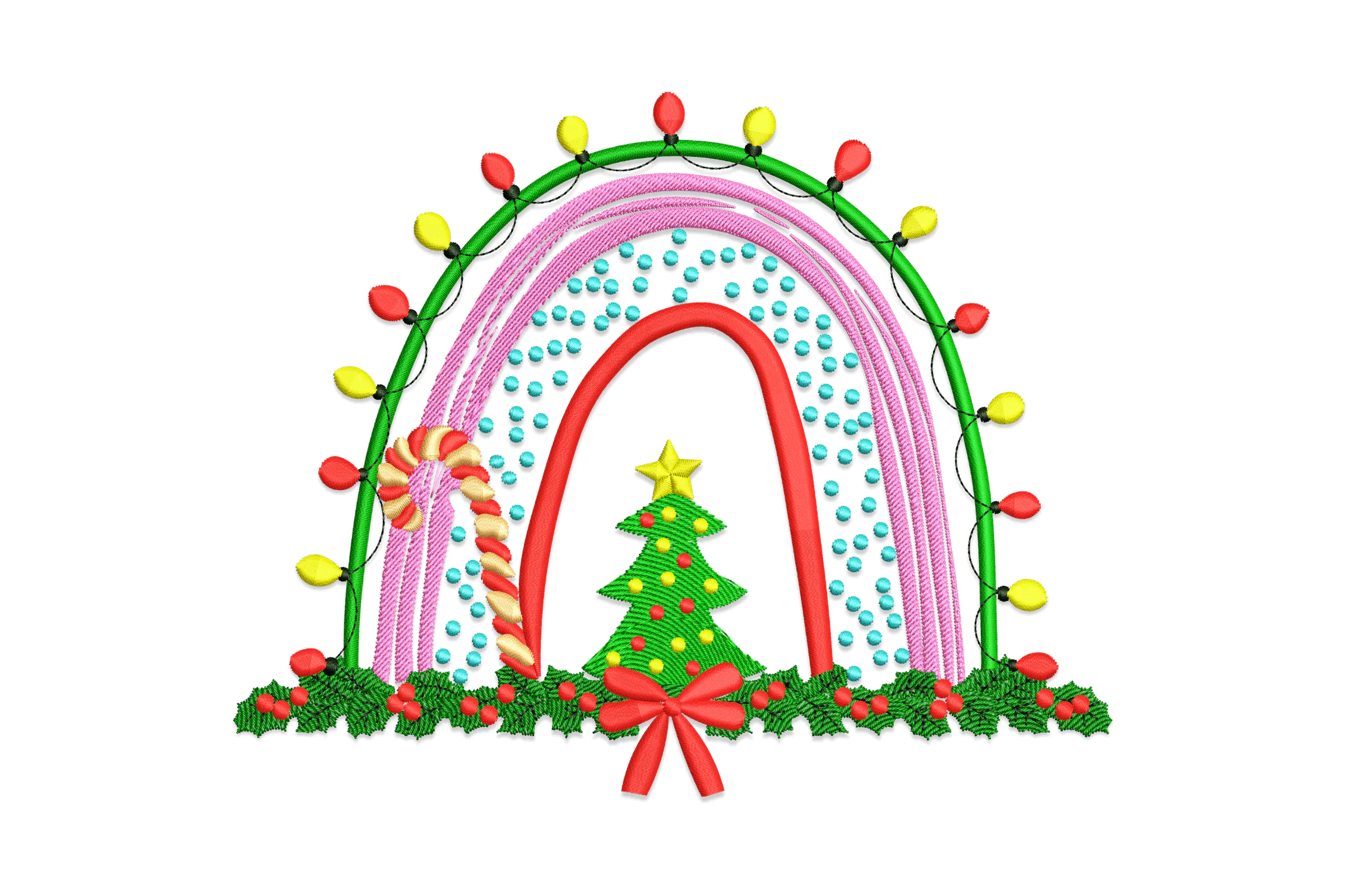 Christmas Rainbow with Lights Embroidery Design