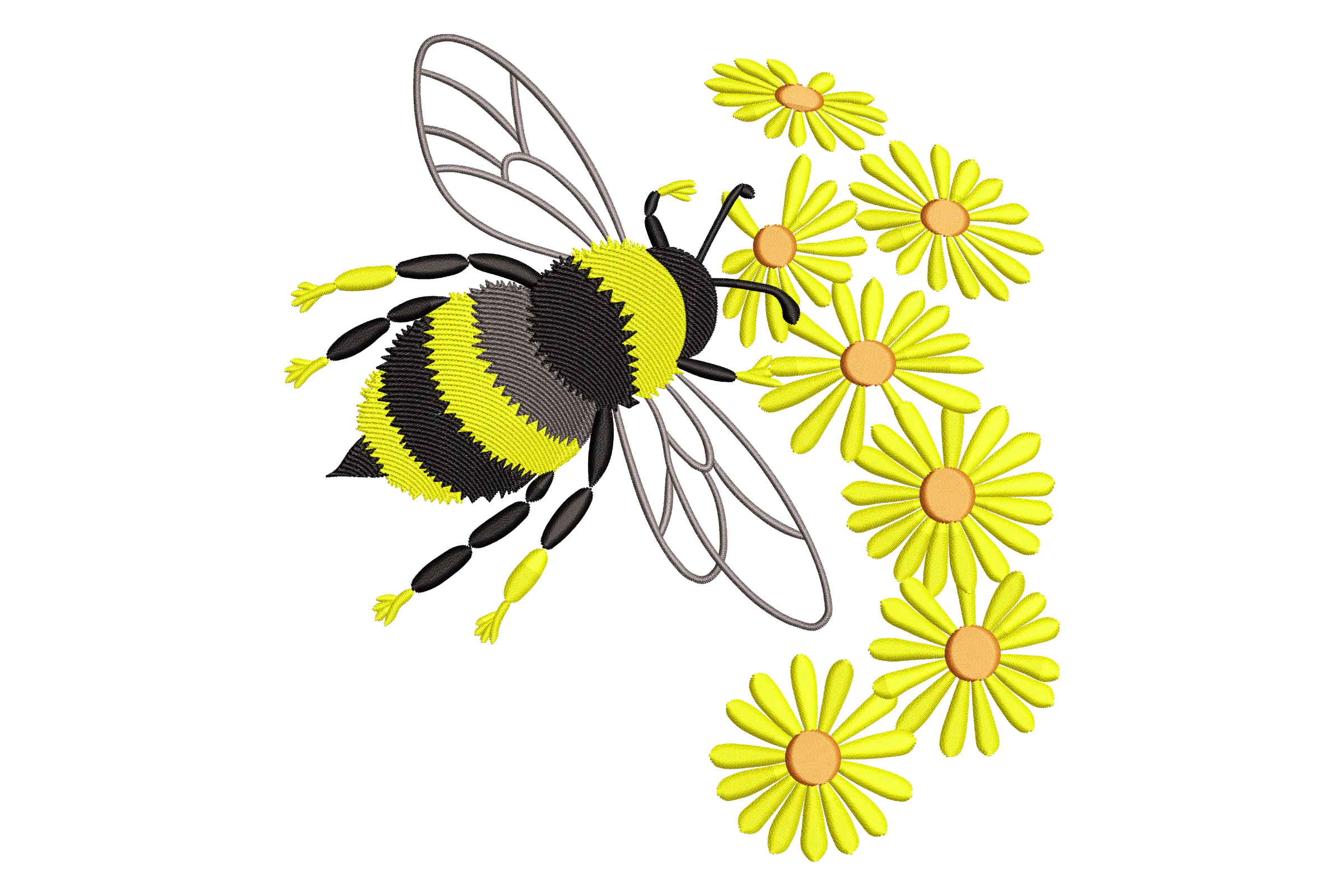 Yellow Floral Bee Embroidery Design