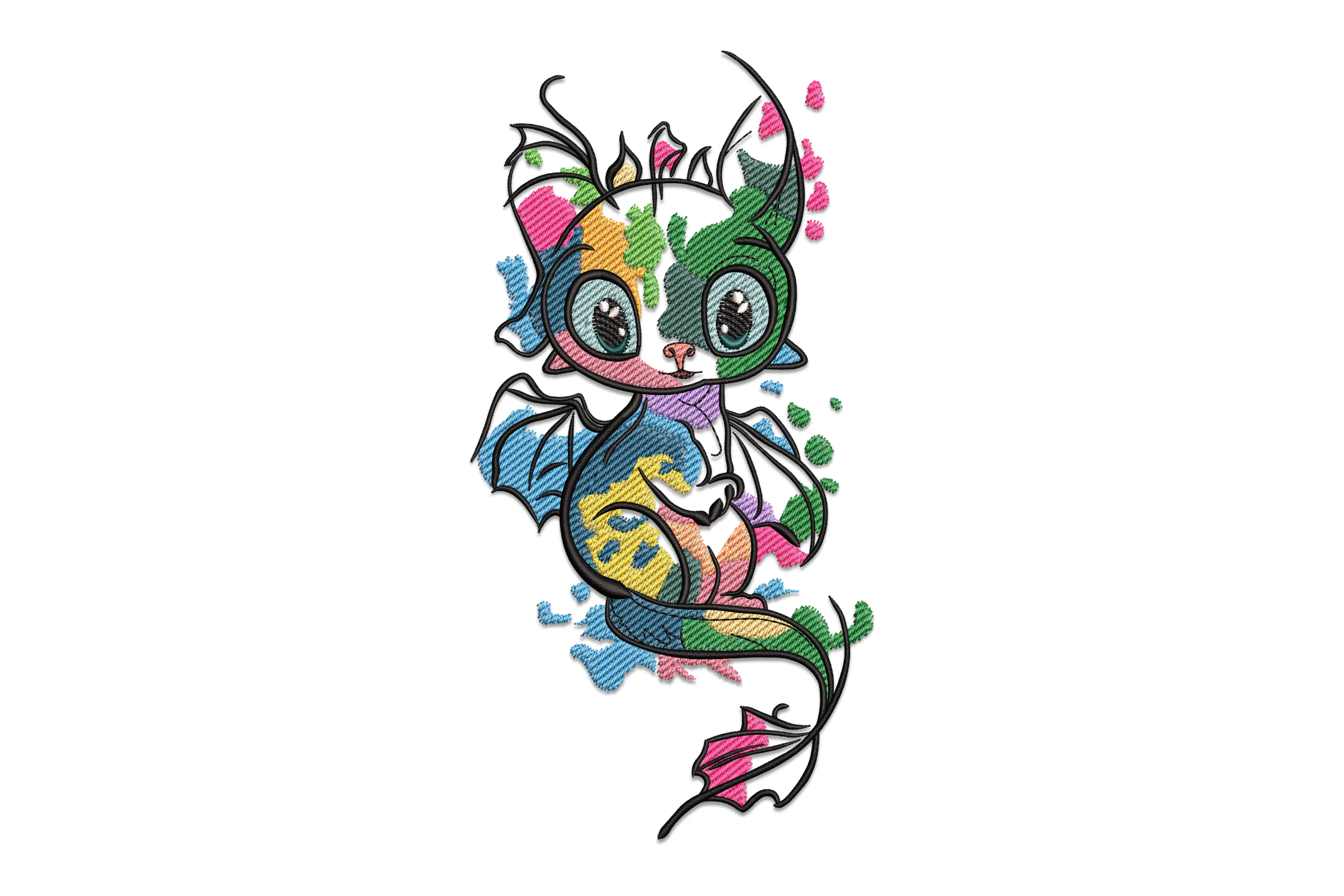 Colorful Cute Bat Embroidery Design