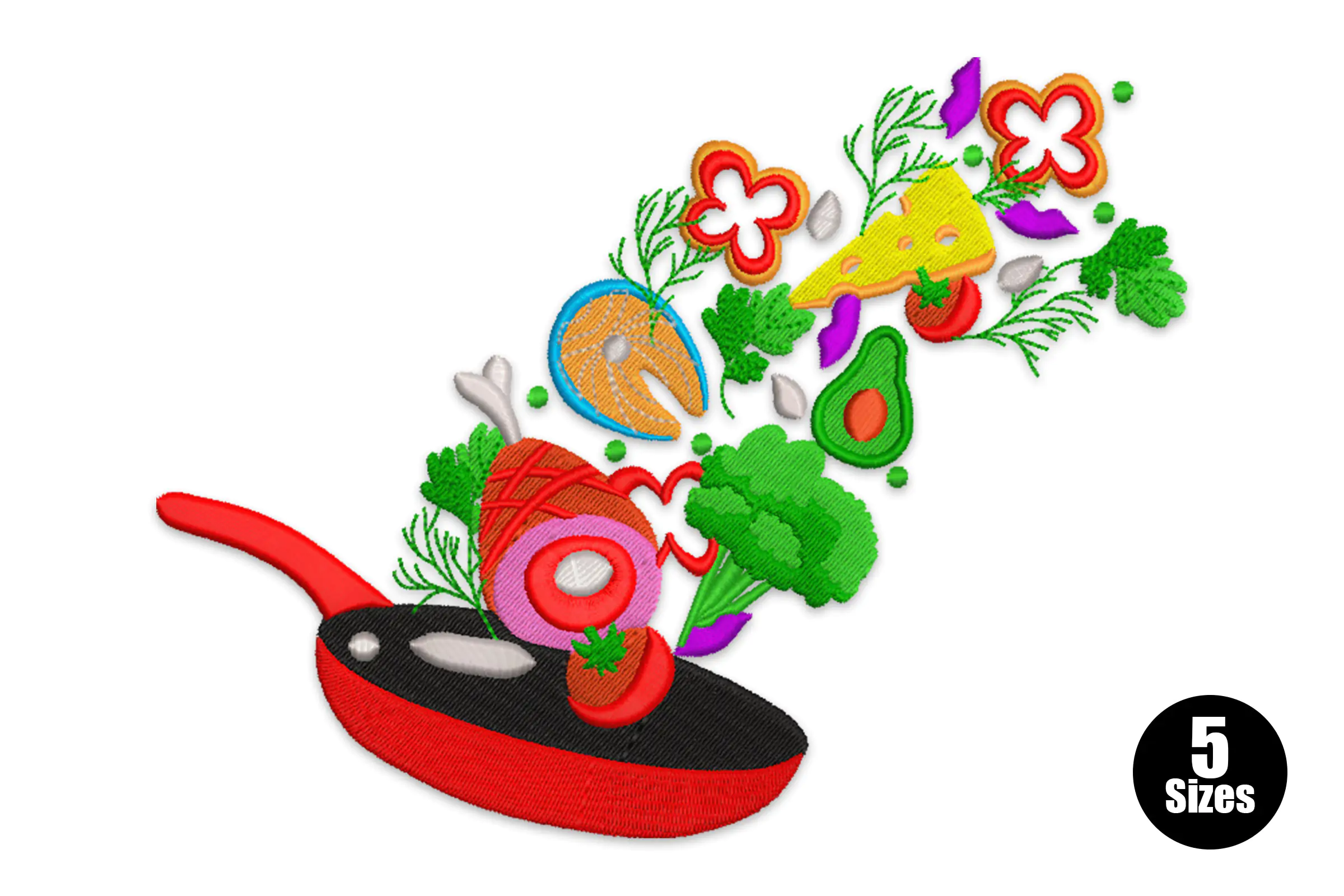 Vegetables Cooking in Kitchen Pan Embroidery Design