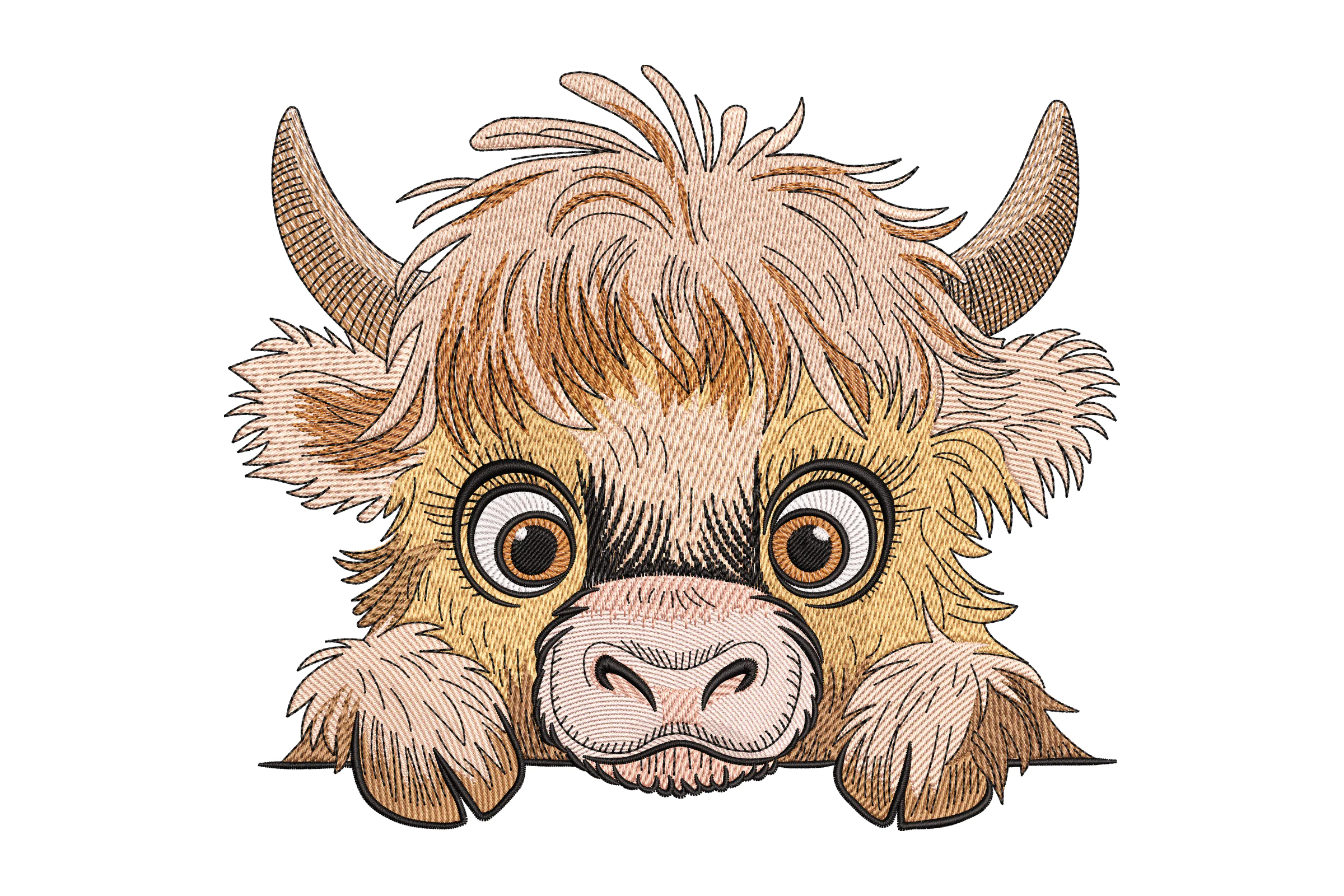 Cute Highland Cow Embroidery Design