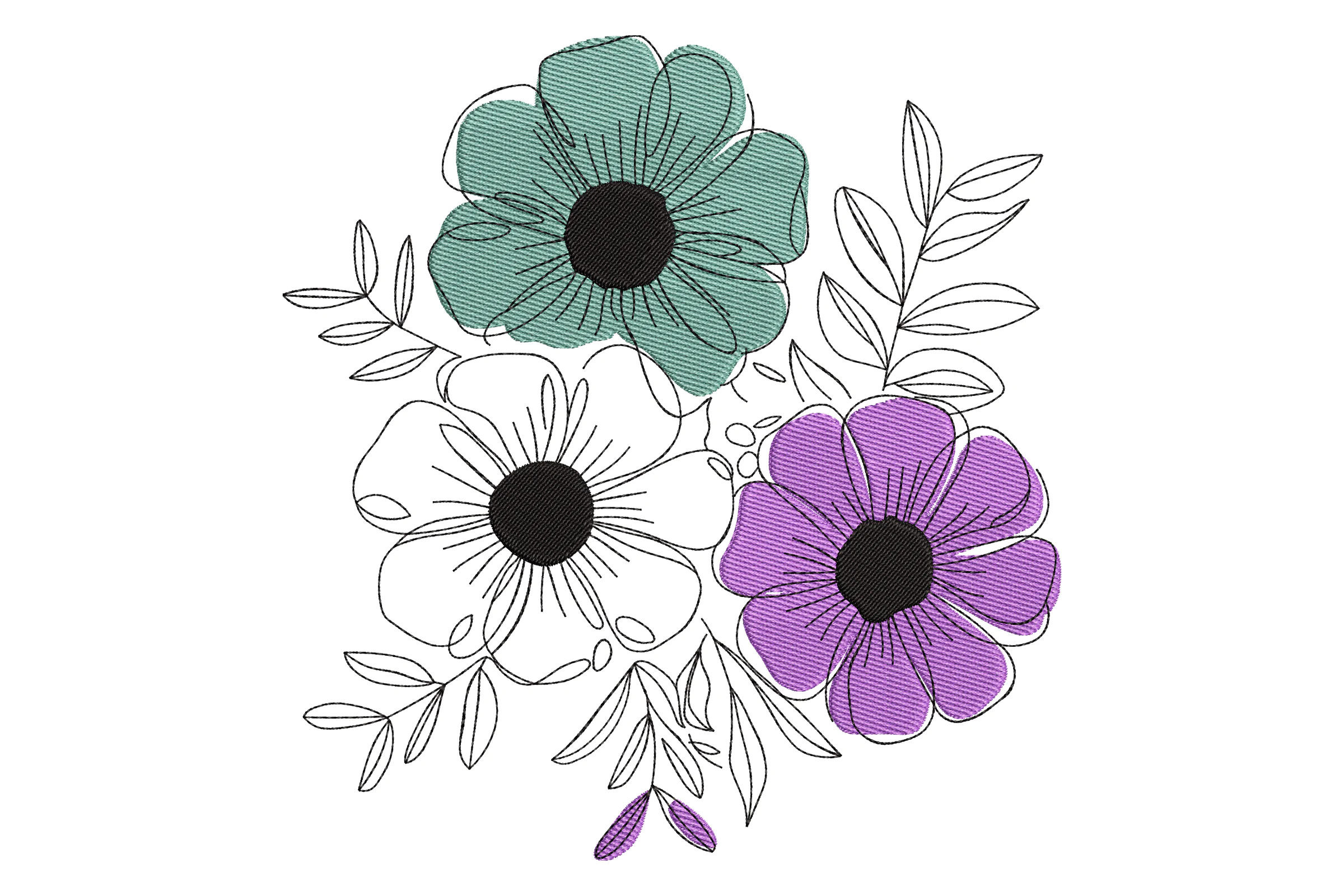 Detailed Floral Bouquet Embroidery Design