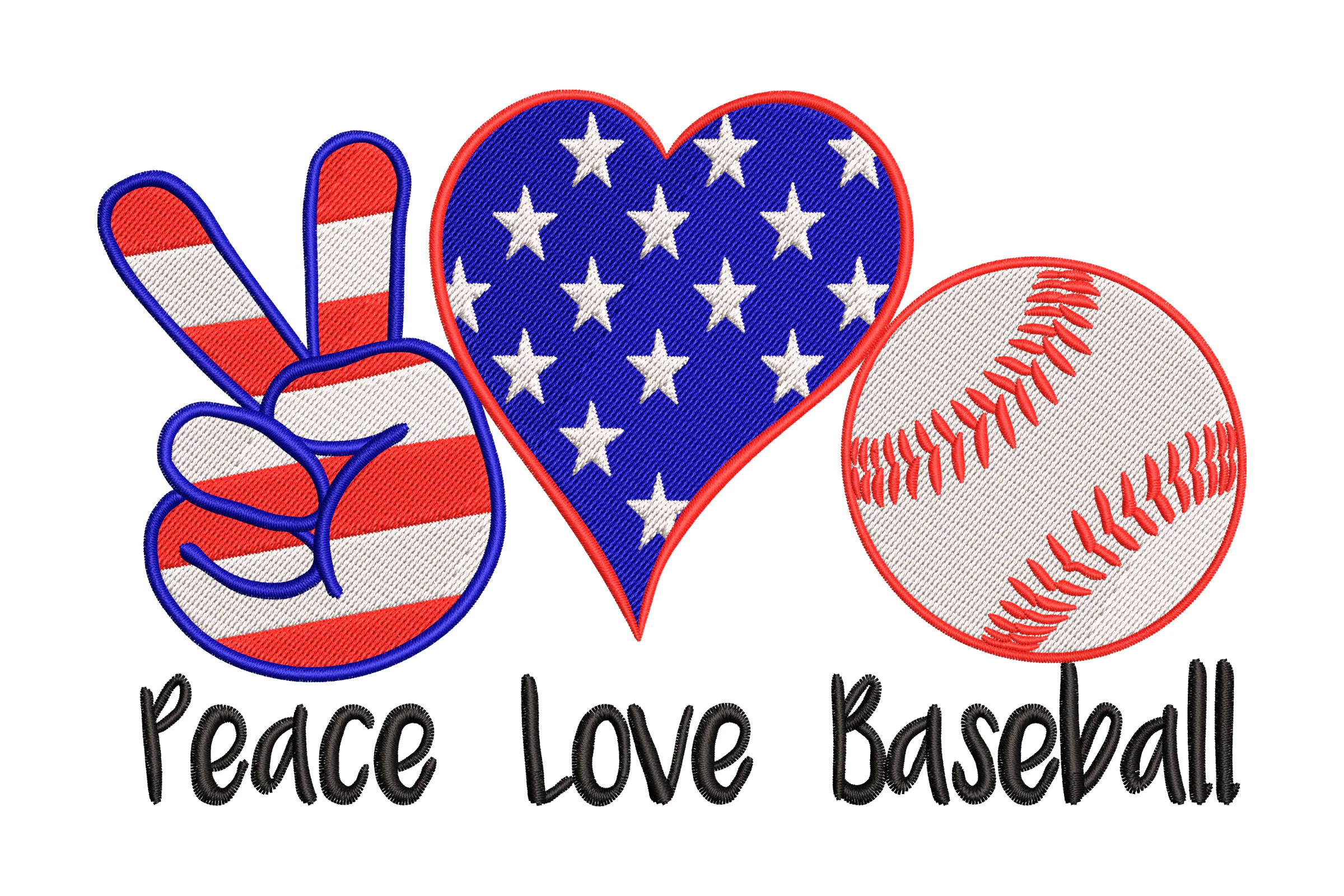 Peace Love Baseball Patriotic Embroidery Design