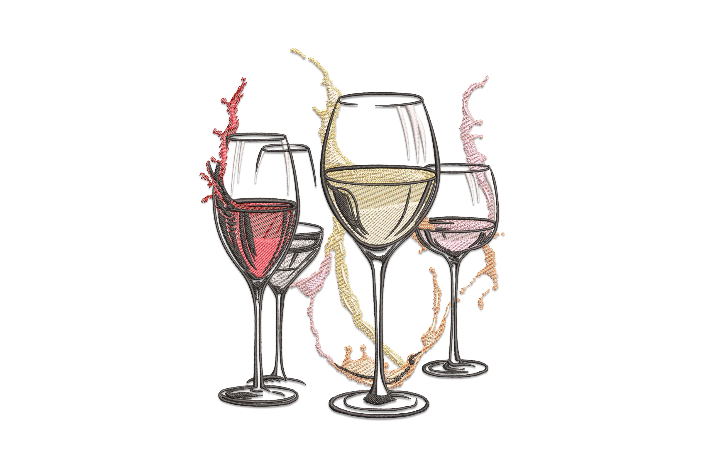 Wine Glasses Embroidery Design