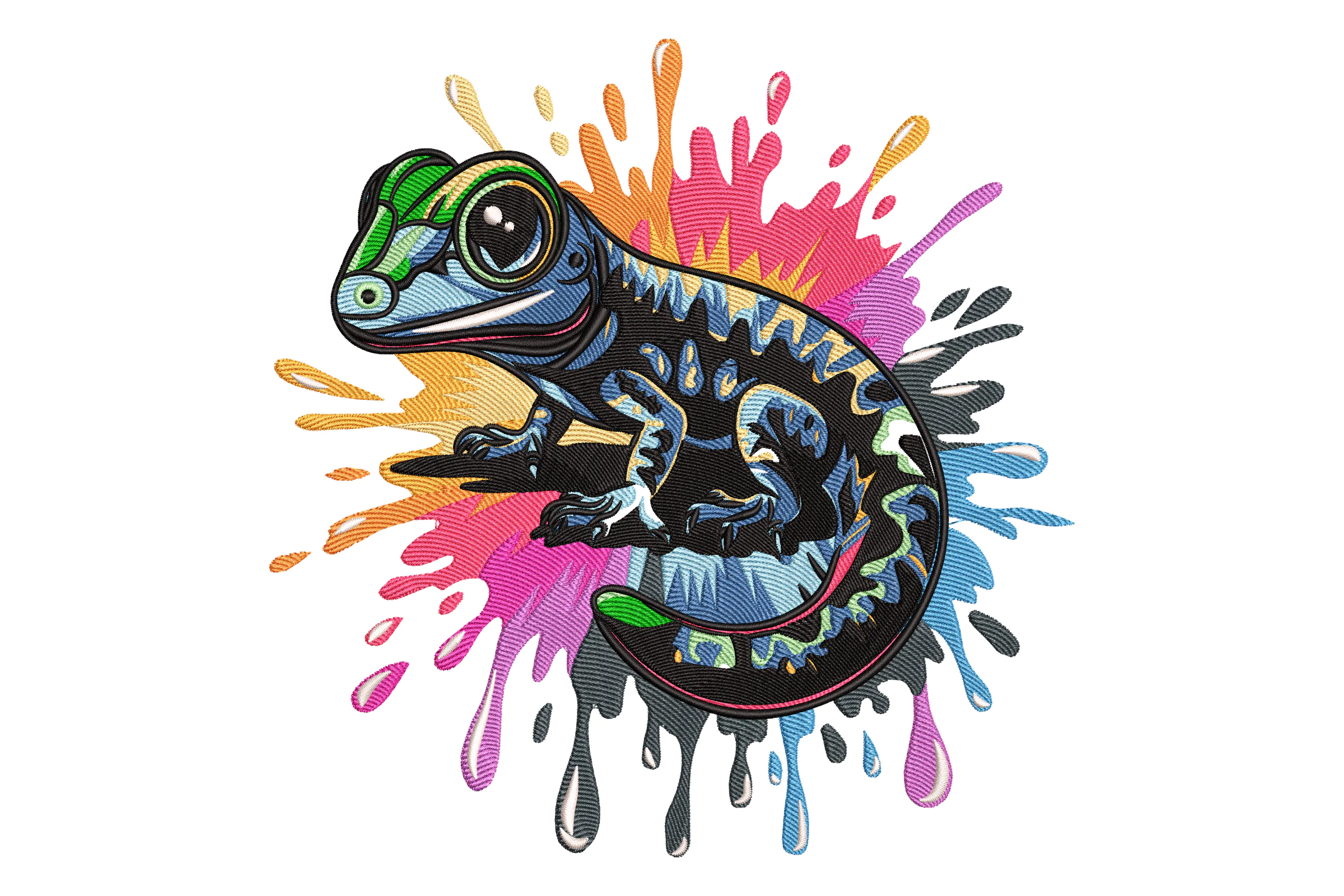 Gecko with Paint Splashes Embroidery Design