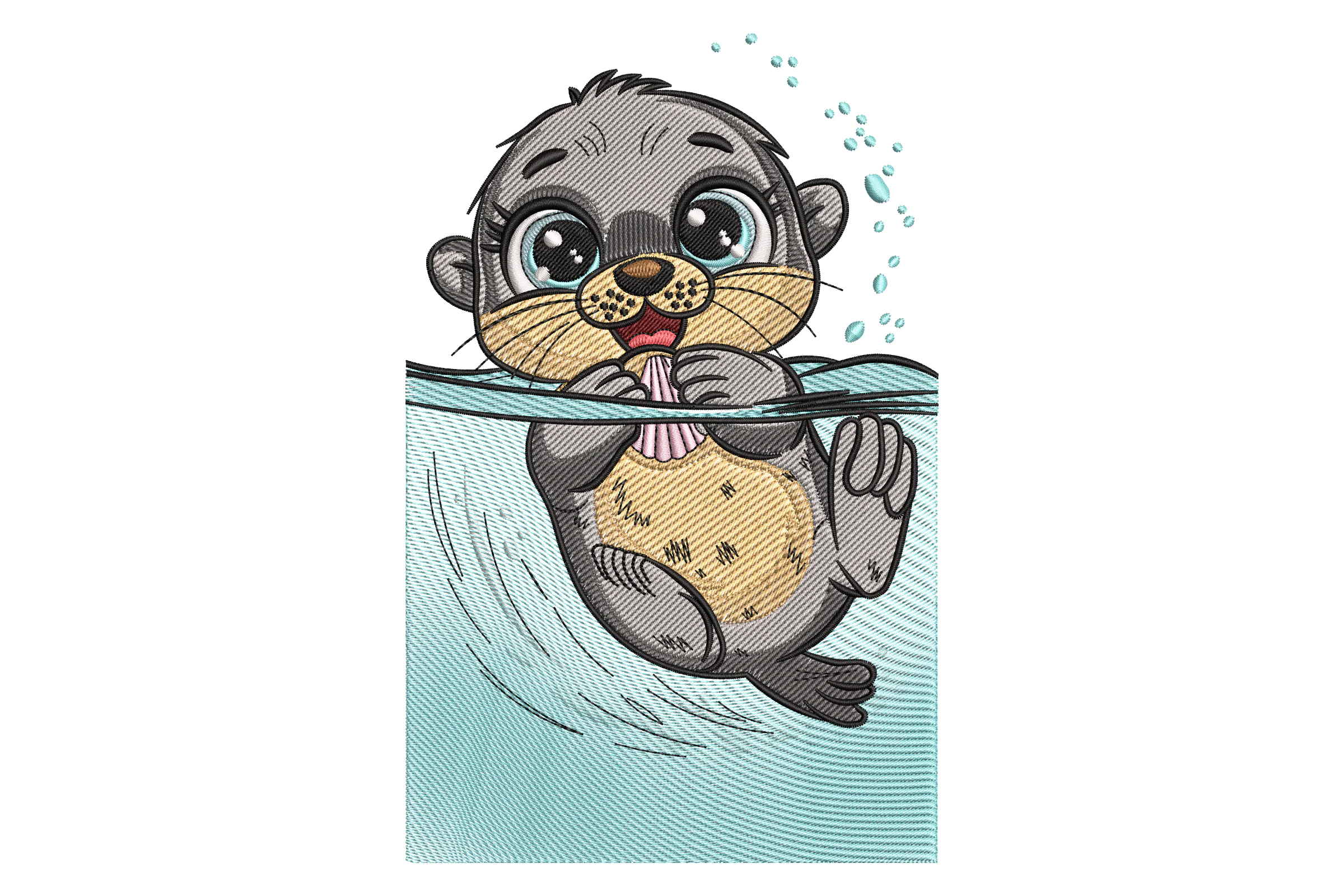 Cute Baby Otter Floating in Water Embroidery Design