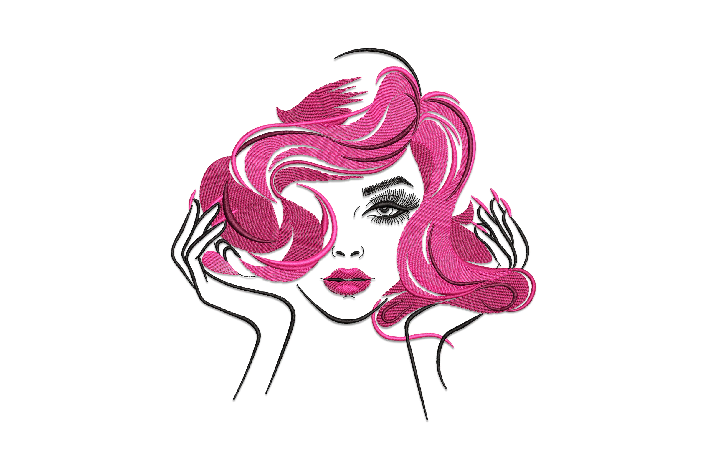 Stylish Woman with Pink Hair Embroidery Design