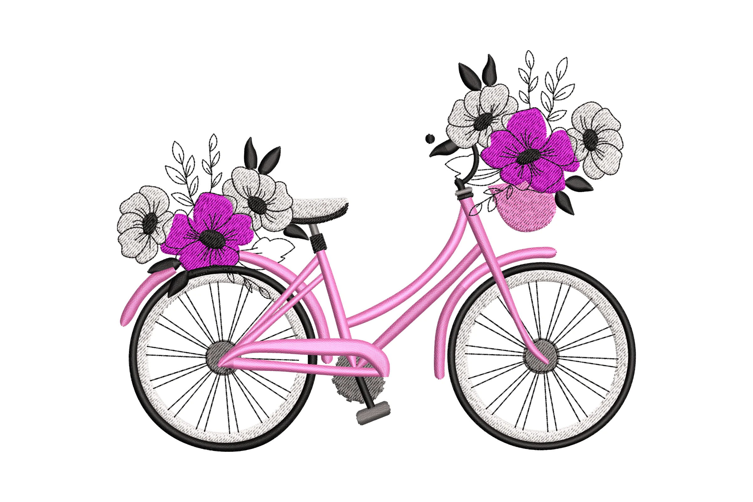 Bicycle with Flowers Embroidery File