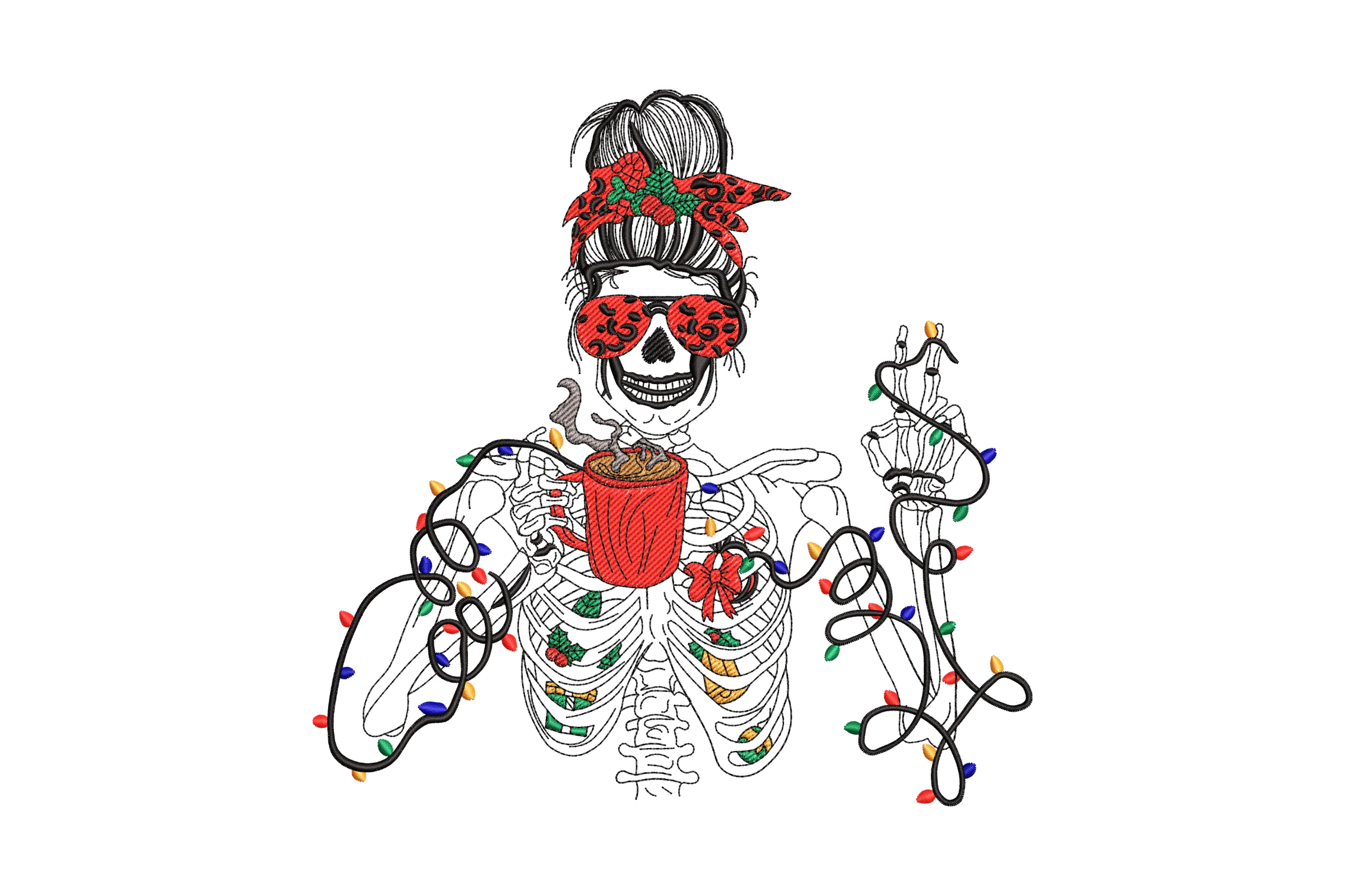 Skeleton Christmas Embroidery Design
