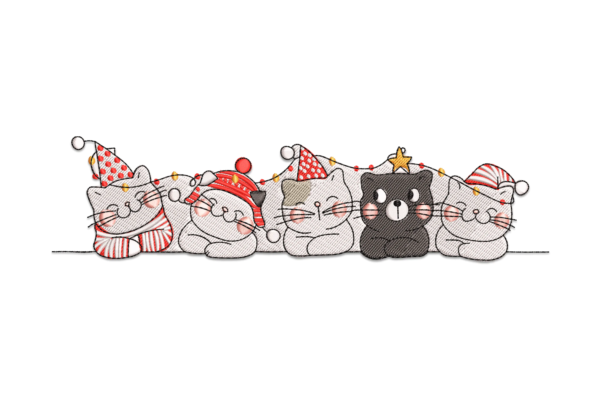 Christmas Cats with Bear Embroidery Design