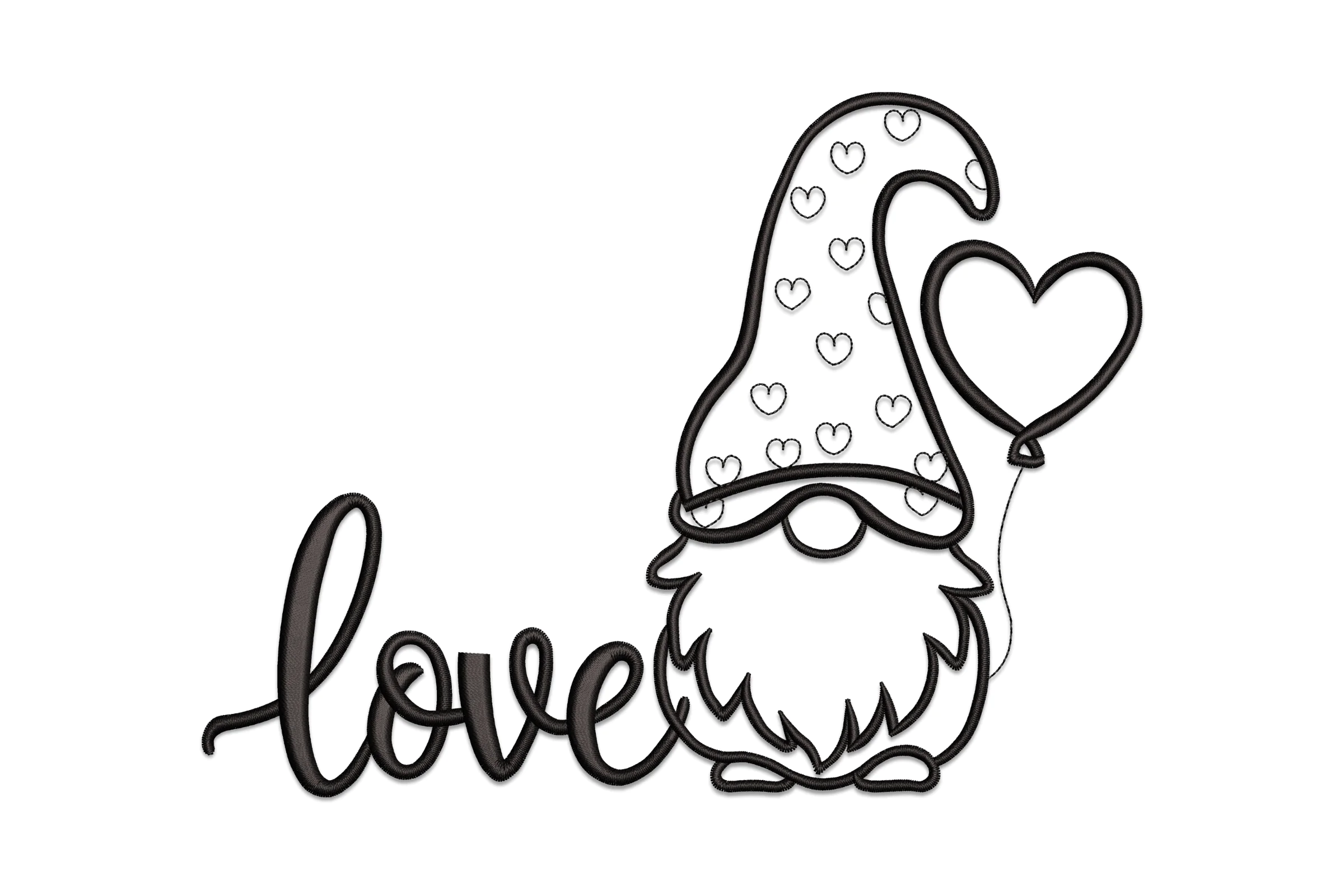 Love Gnome With Balloon Embroidery Design Pattern