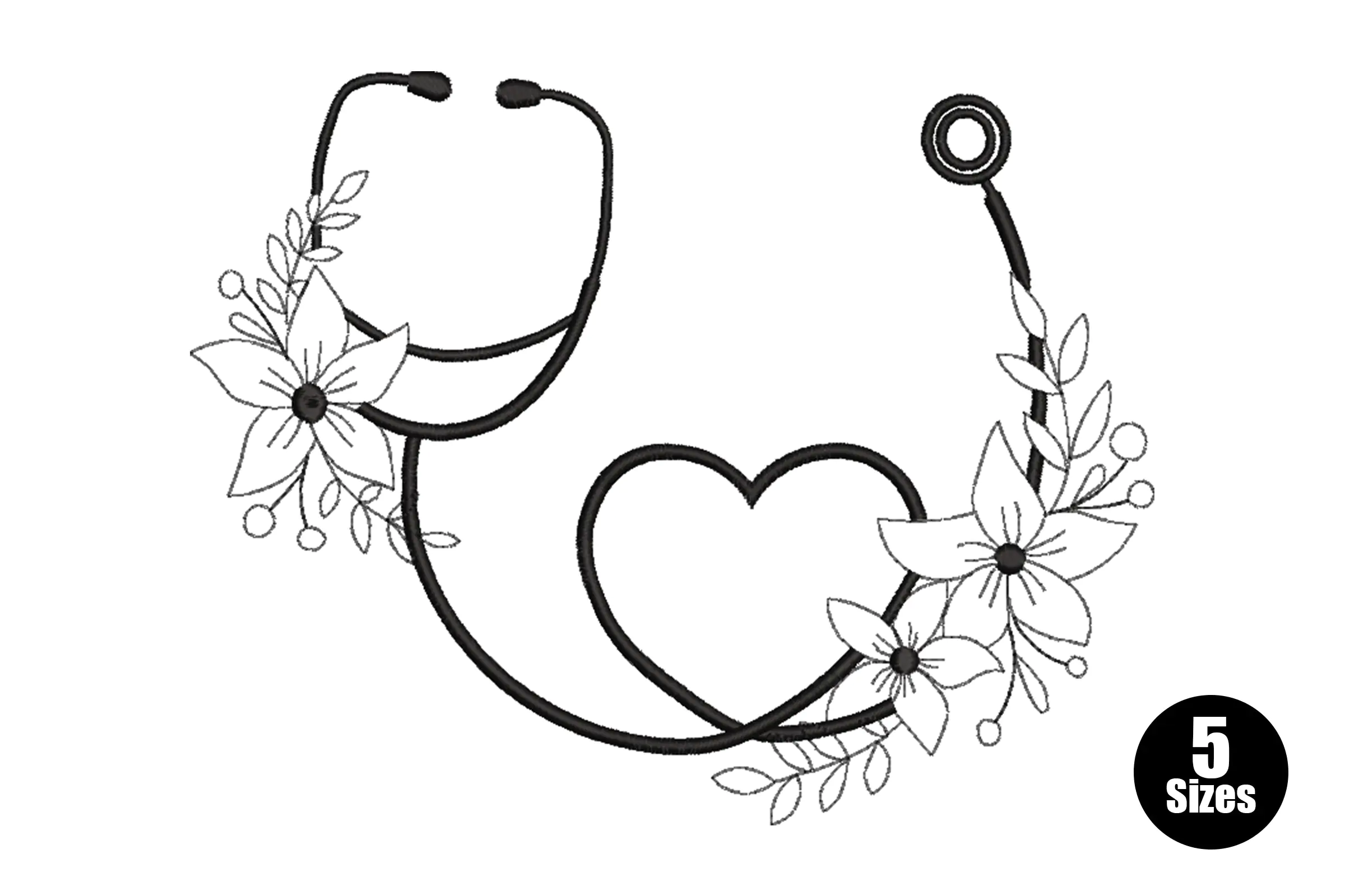 Floral Stethoscope Embroidery Design
