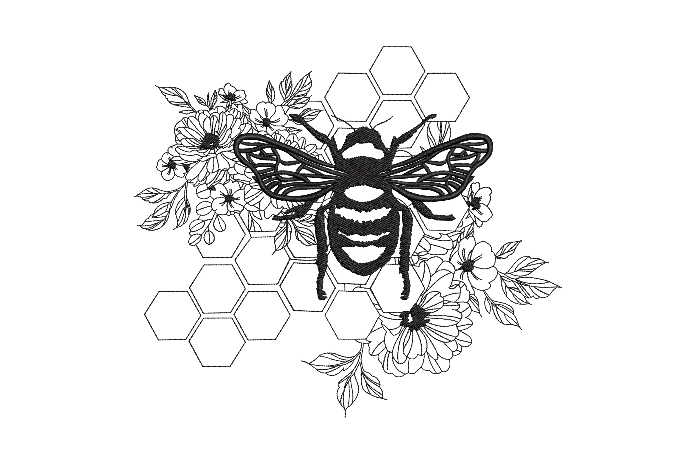 Honeycomb Bee Embroidery Design