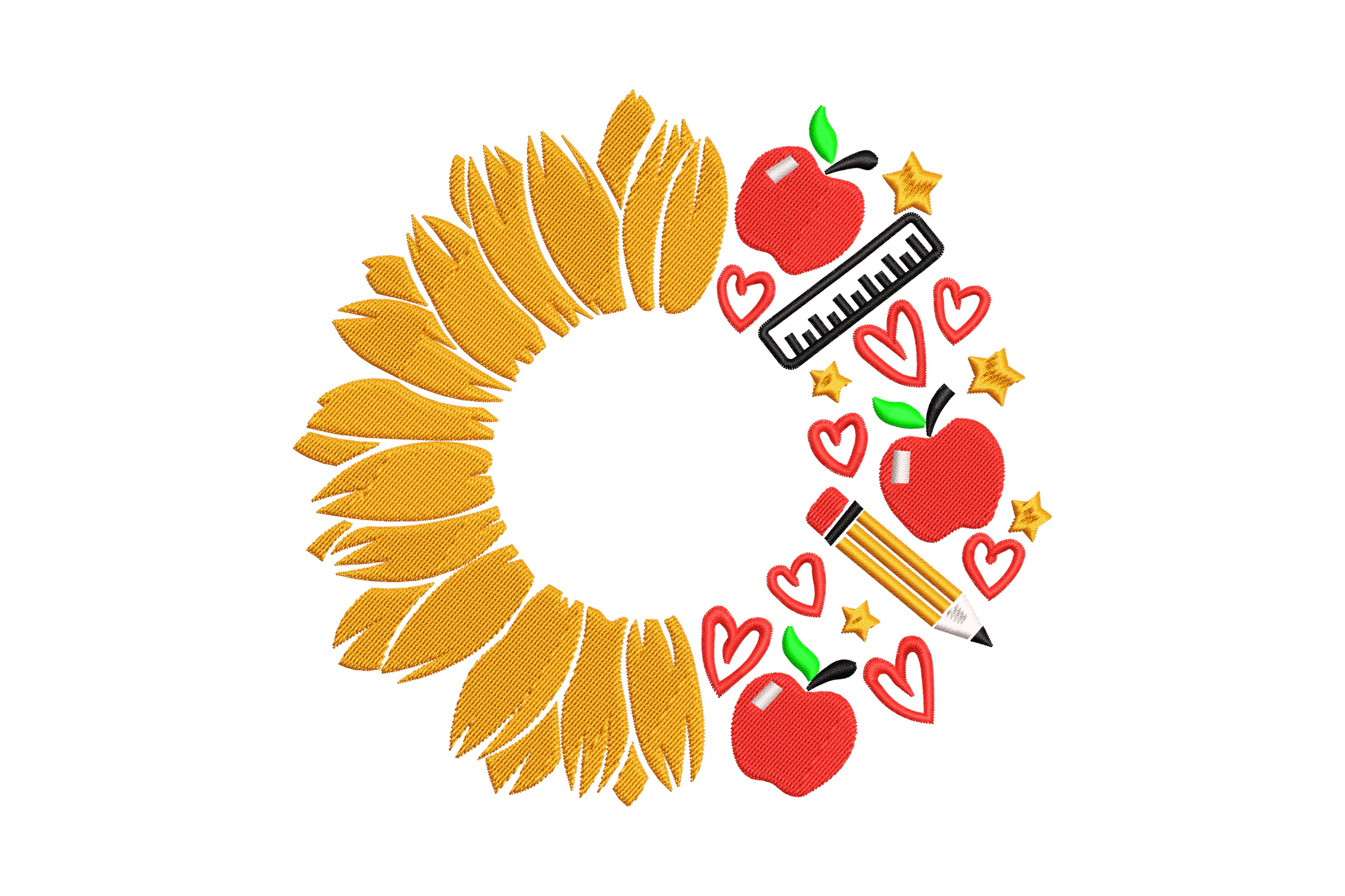 Sunflower and School Wreath Embroidery Design