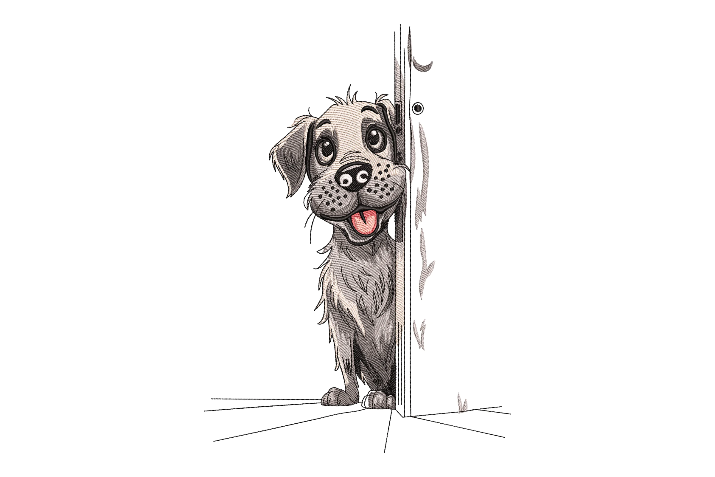 Dog Peeking Through Door Embroidery Design