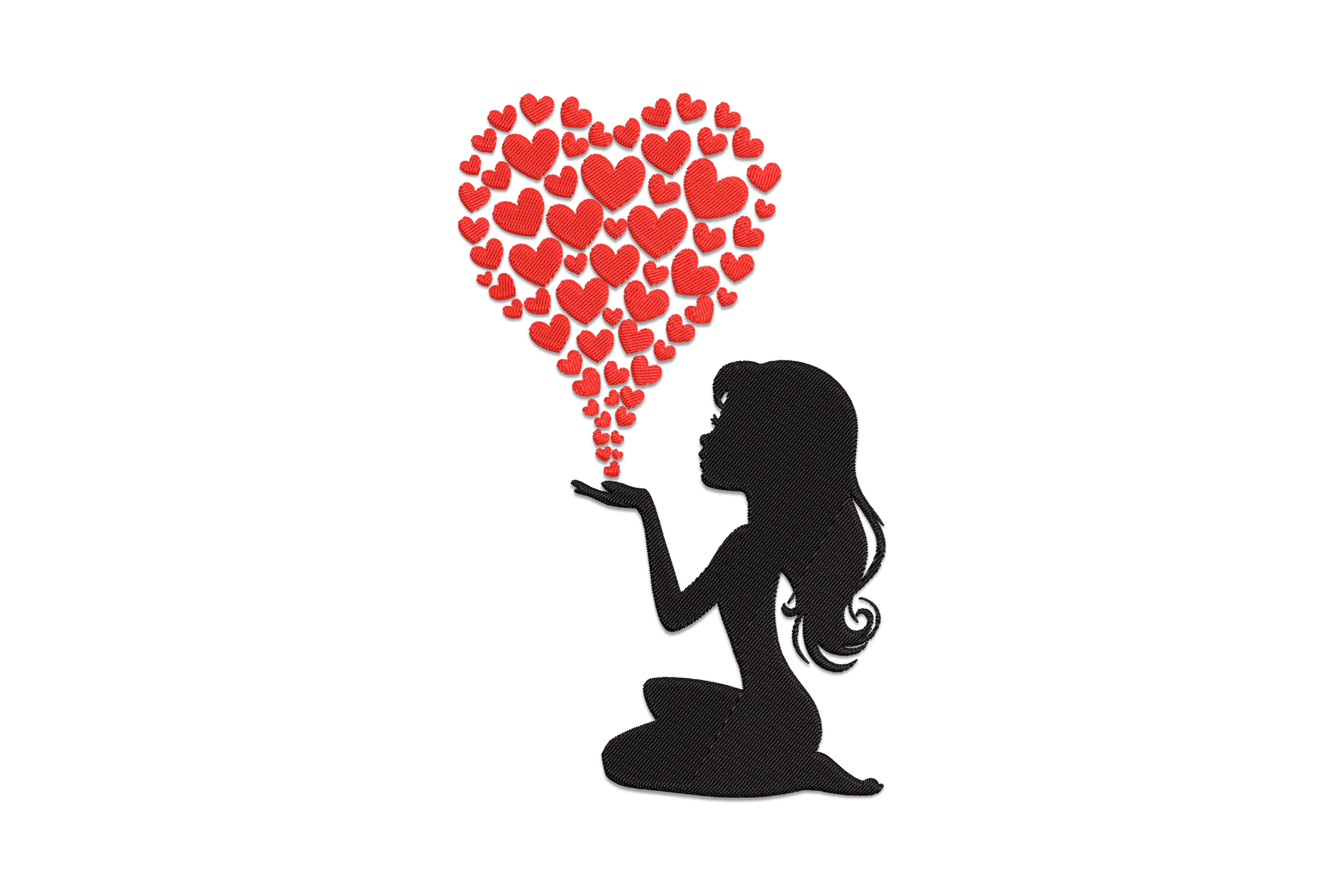 Girl With Red Hearts Embroidery Design