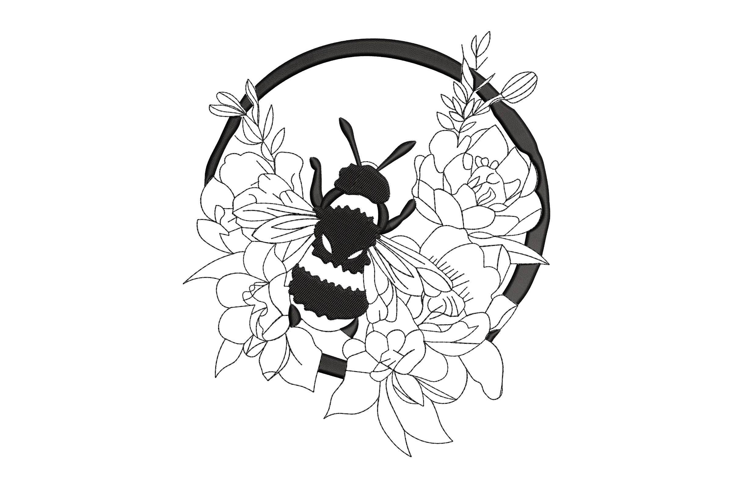 Floral Honeybee Embroidery Design