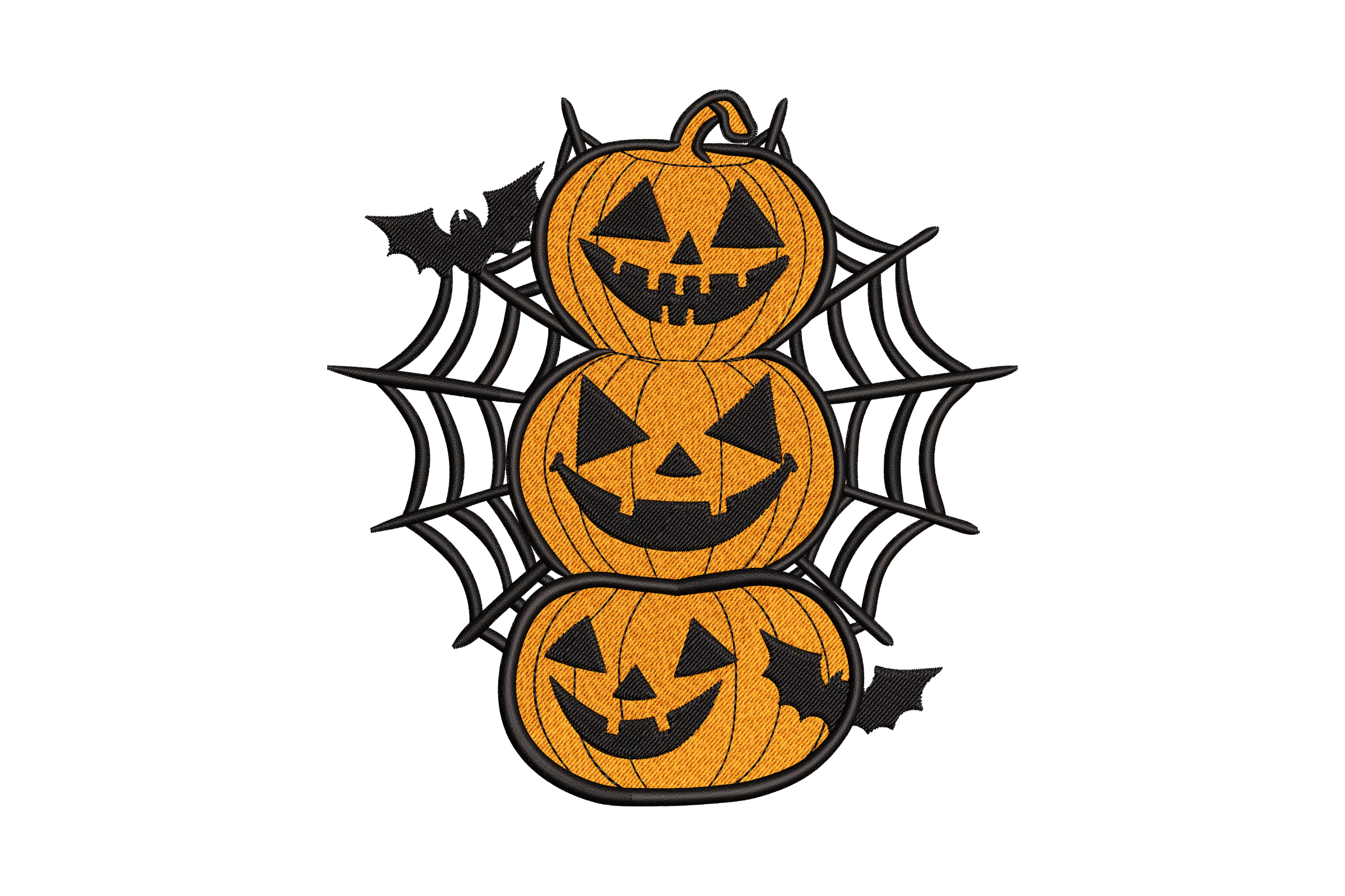 Halloween Pumpkins Spider Webs and Bats Embroidery Design