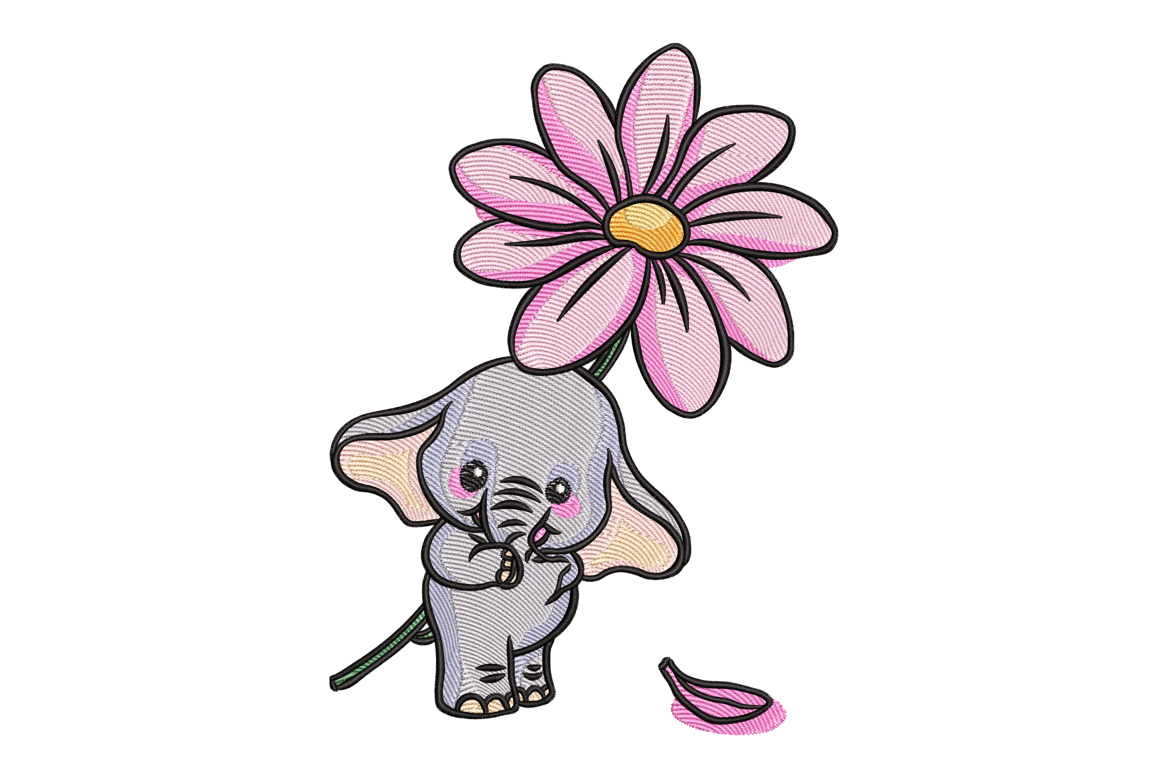 Elephant with Flower Embroidery Design